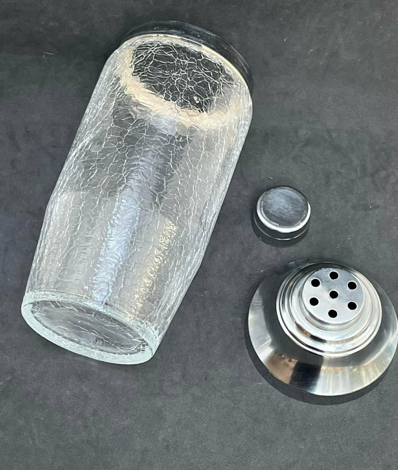 Cocktail Shaker Glass Mid Century Crackled Glass Bar Accessories, Retro Bar Martini Shaker Bar Cart Gift For Him Man Cave Decor Gift Dad photo vinterior