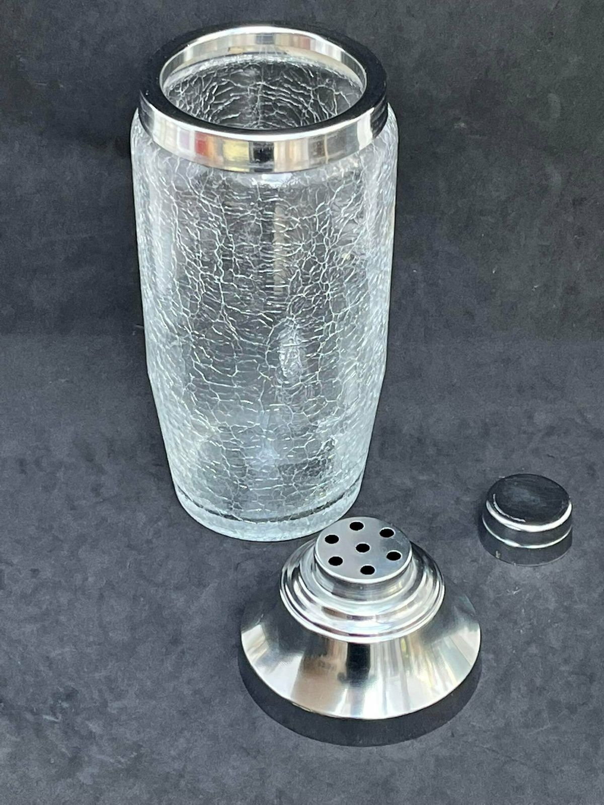 Cocktail Shaker Glass Mid Century Crackled Glass Bar Accessories, Retro Bar Martini Shaker Bar Cart Gift For Him Man Cave Decor Gift Dad photo vintage