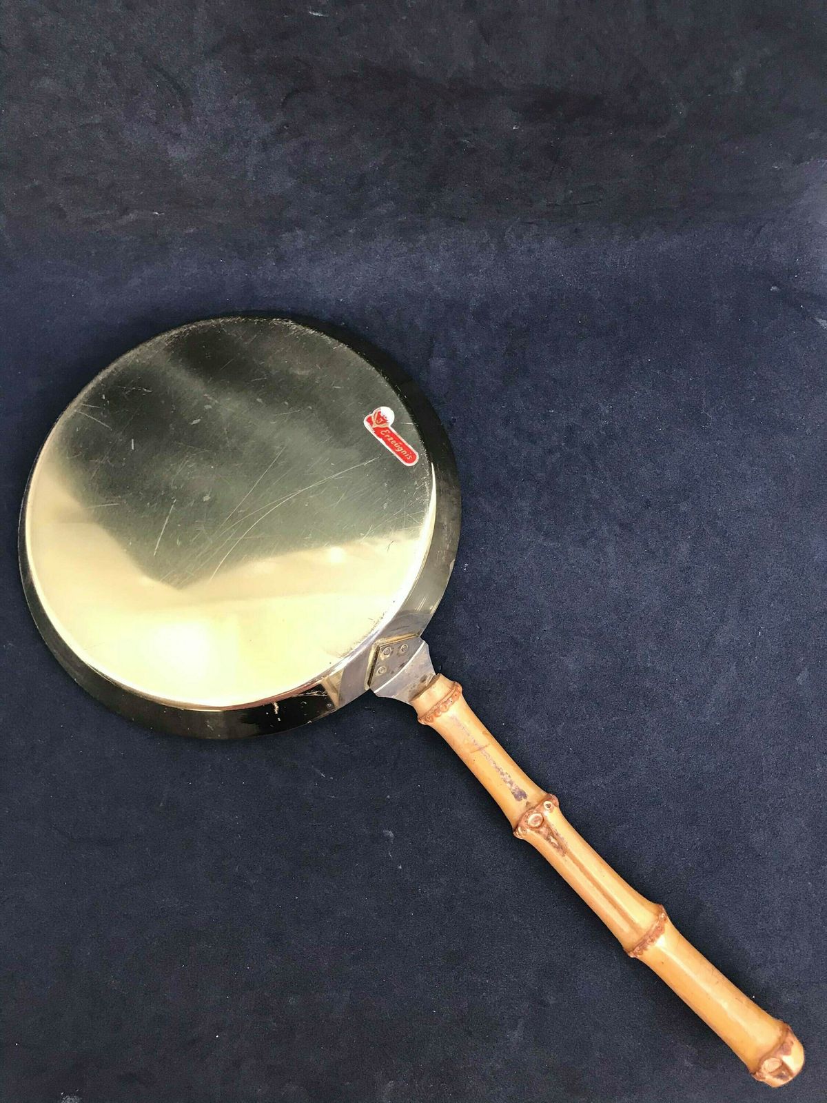 Messing Pan – Mid Century Bbj Erzeugnis – Duits Messing Met Bamboesteel – Platte Serveerpan, Pannenkoeken, Decoratief photo 174.0