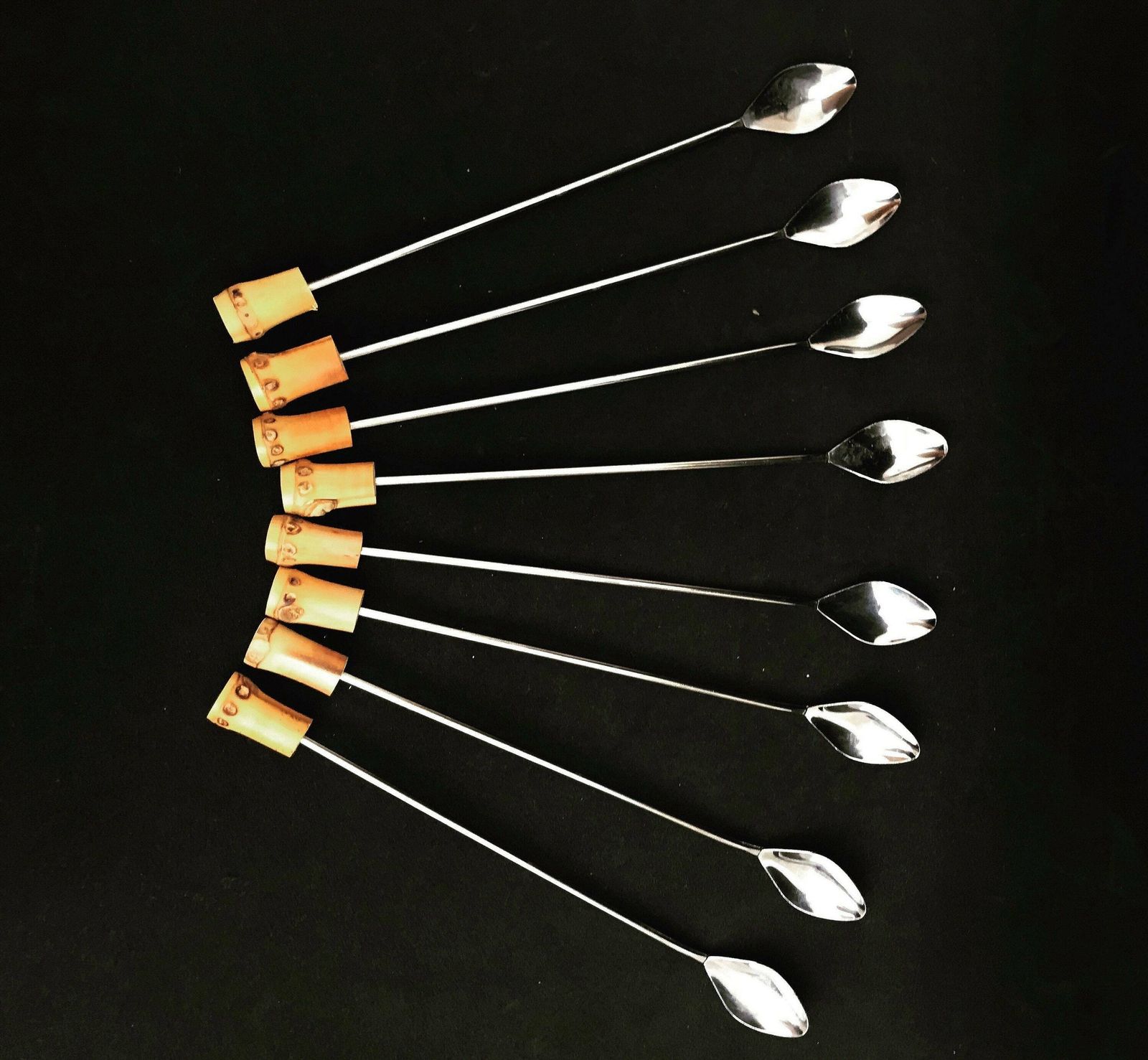 Bamboo Cocktail Spoons Handle Vintage France Set 8 Bar Accessories Boho Bar Tiki Bar Long Spoons Coffee Cold Tea Bar Tools Bohemian Gift