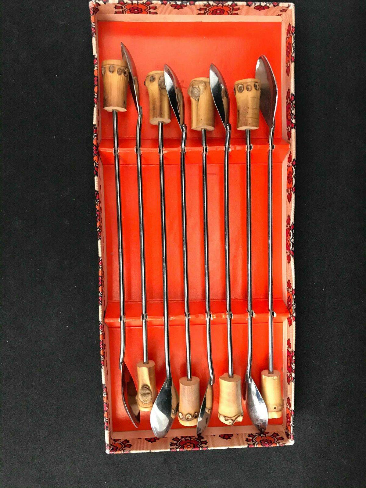 photo for sale Bamboo Cocktail Spoons Handle Vintage France Set 8 Bar Accessories Boho Bar Tiki Bar Long Spoons Coffee Cold Tea Bar Tools Bohemian Gift