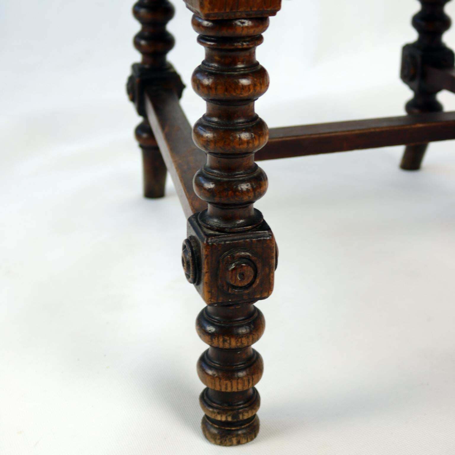 photo for sale Reanaissance Revival Hand Carved Chair With Embossed Leather 19th Century