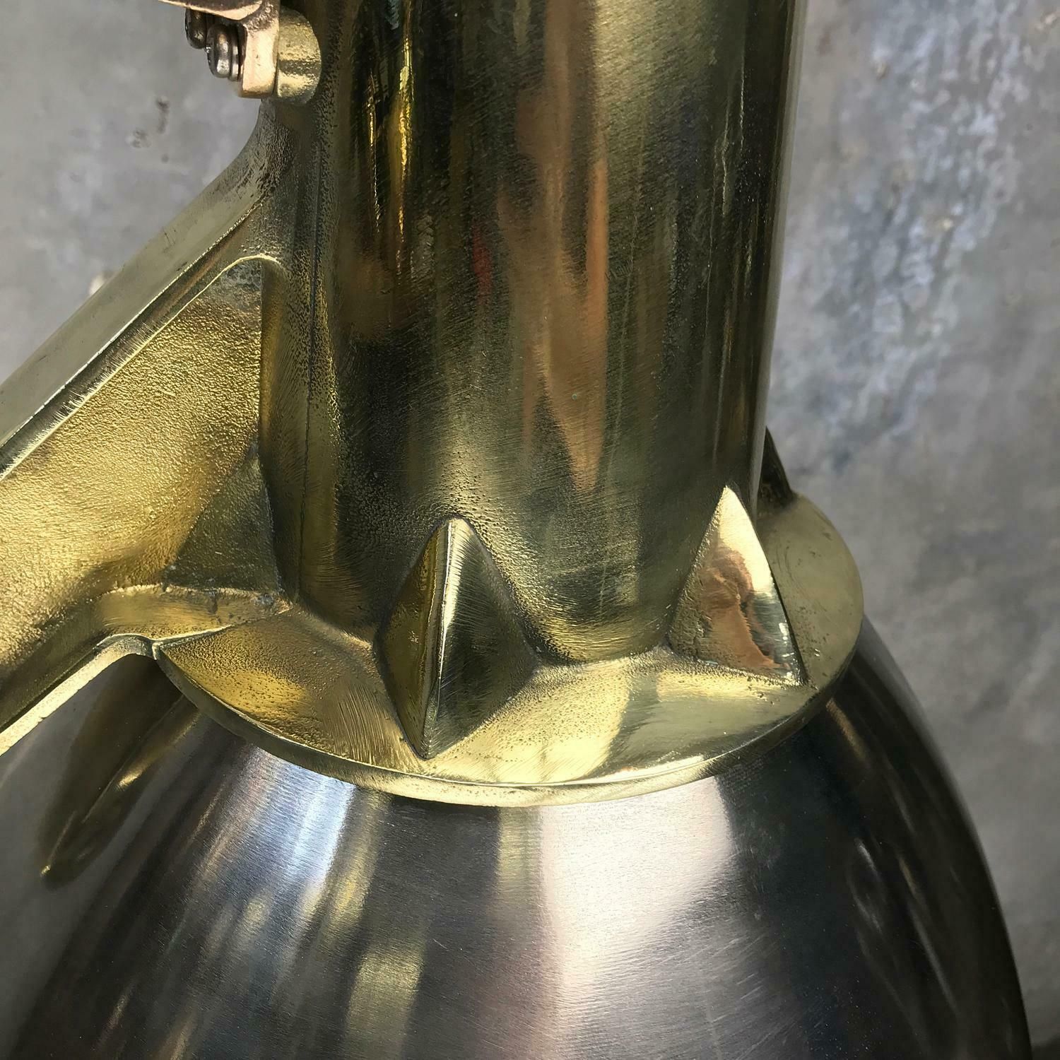 photo buy 1970s Japanese Large Stainless Steel, Cast Brass And Glass Search Light Pendant