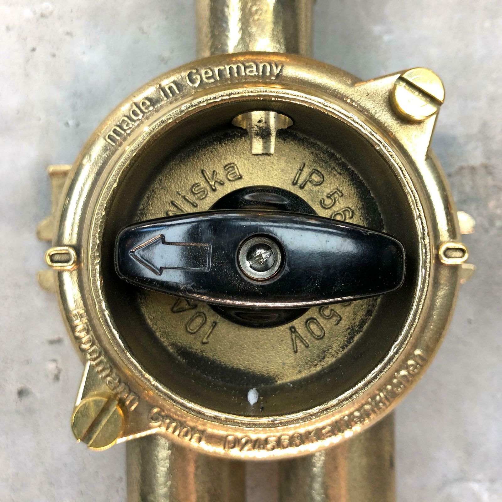 photo buy 1970s German Cast Brass Explosion Proof Wall Light Glass Shade And Roundabout Switch
