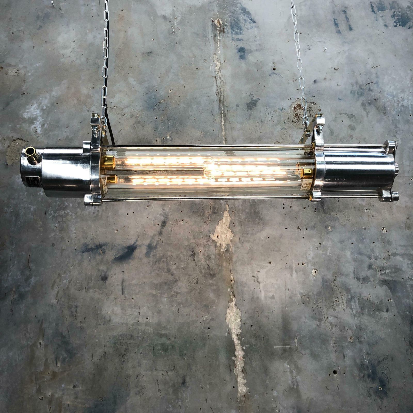 1970s German Industrial Cast Aluminium Glass Edison Flameproof Striplight photo furniture