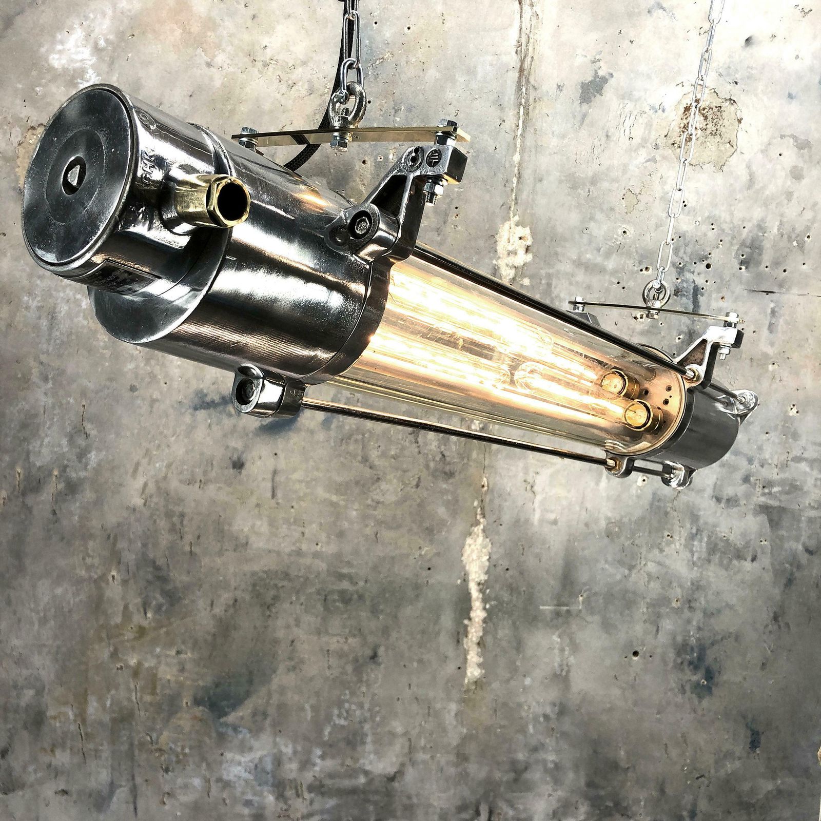 1970s German Industrial Cast Aluminium Glass Edison Flameproof Striplight photo for sale