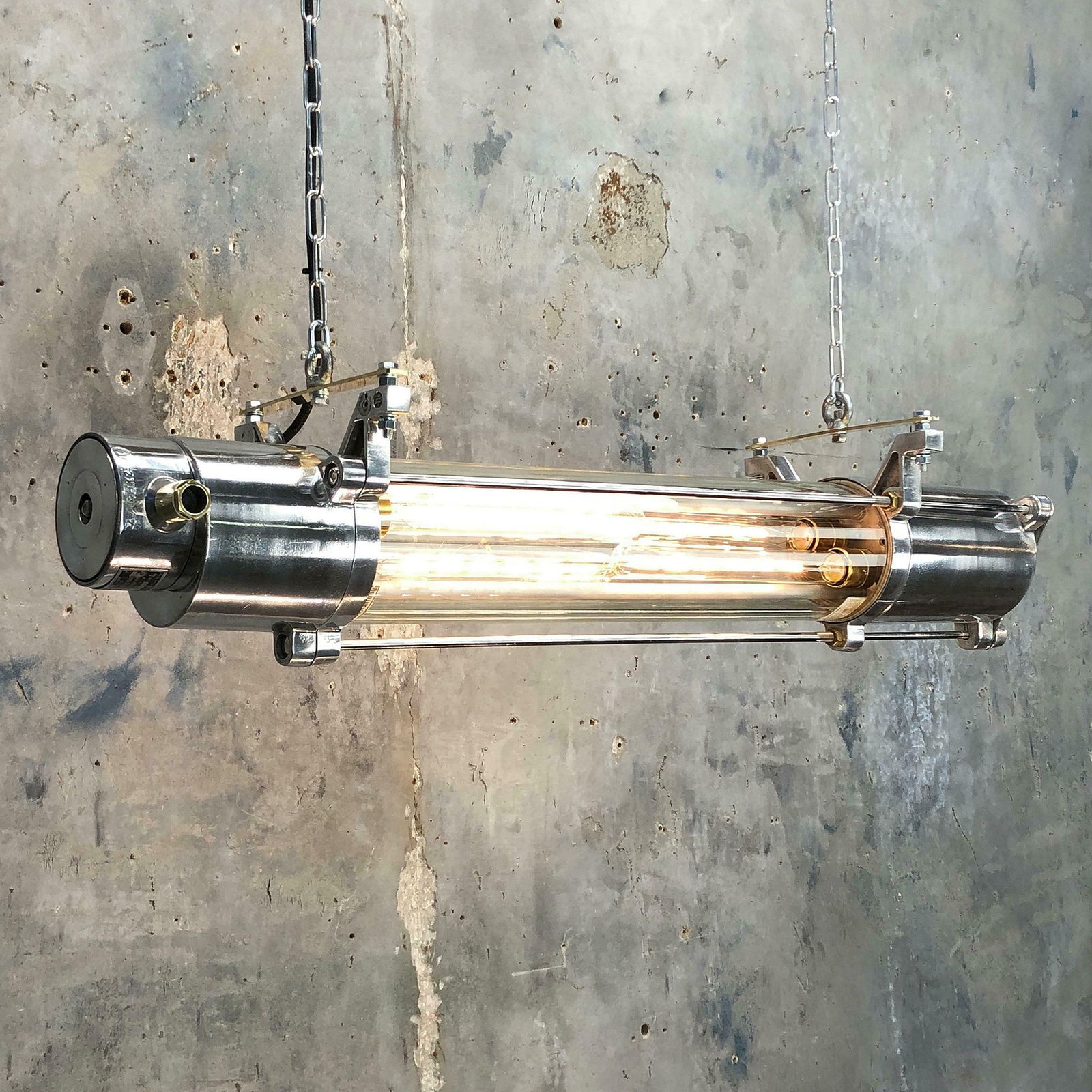 1970s German Industrial Cast Aluminium Glass Edison Flameproof Striplight photo 1025.0