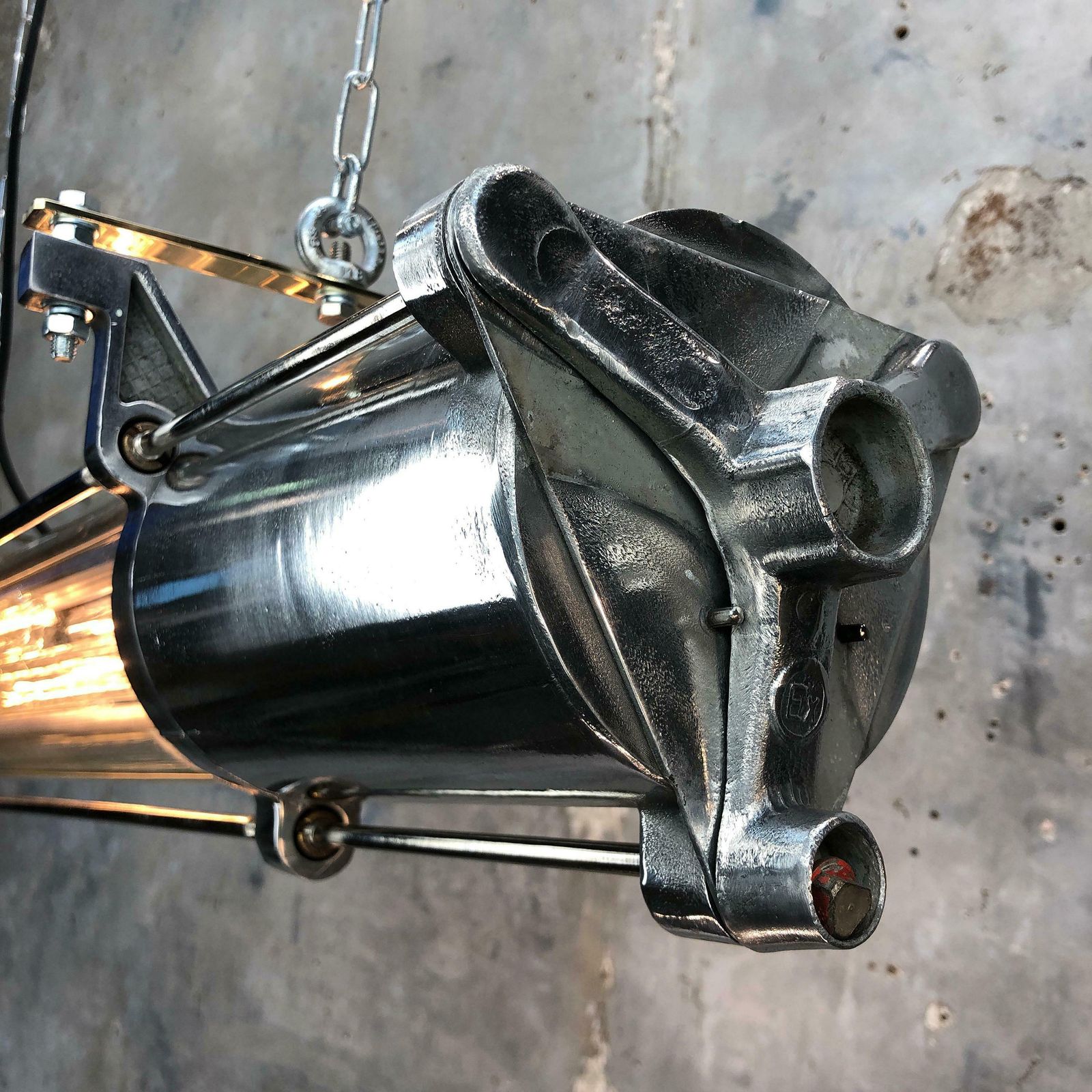 1025.0 1970s German Industrial Cast Aluminium Glass Edison Flameproof Striplight photo