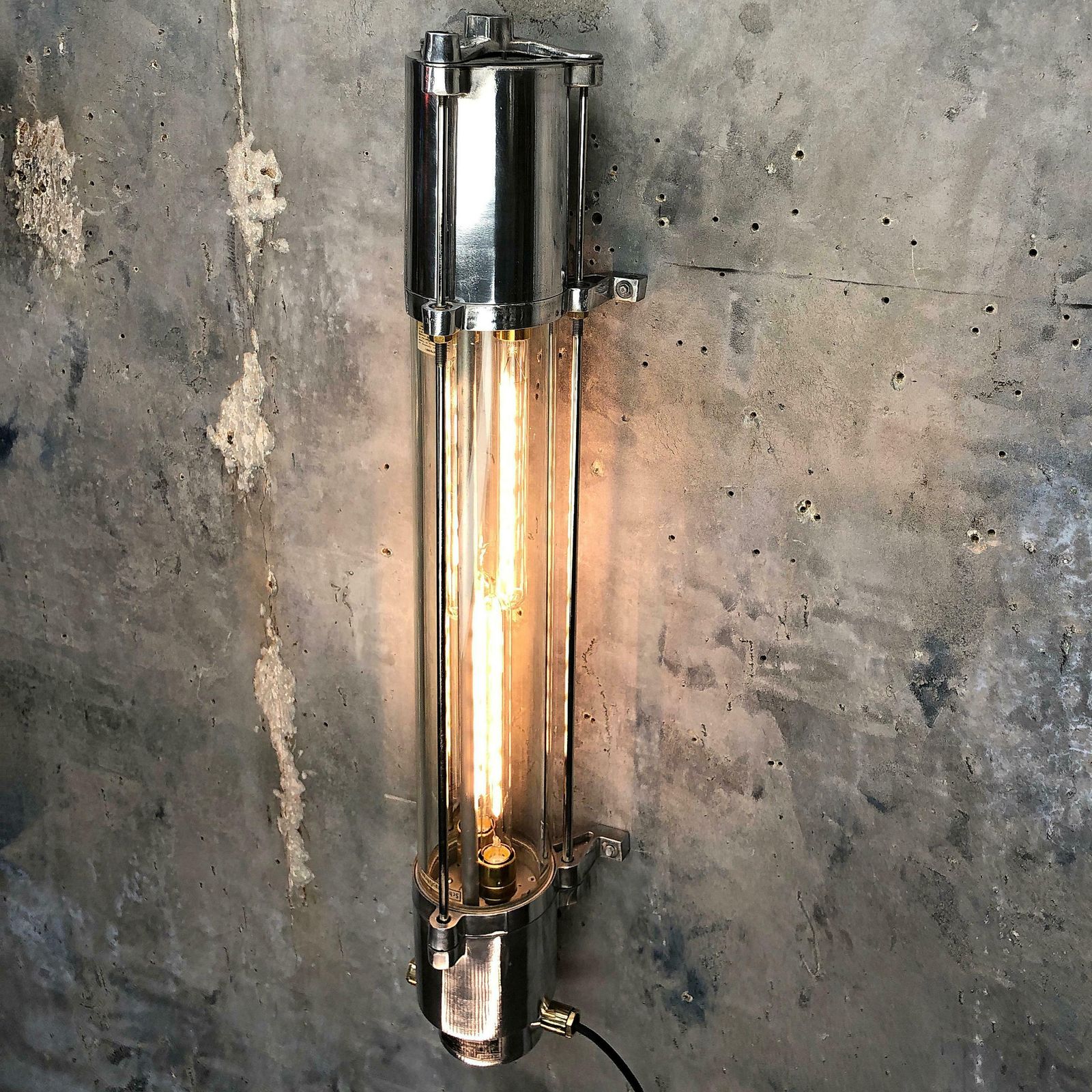 1970s German Cast Aluminium And Glass Edison Led Tube Flameproof Wall Striplight photo furniture