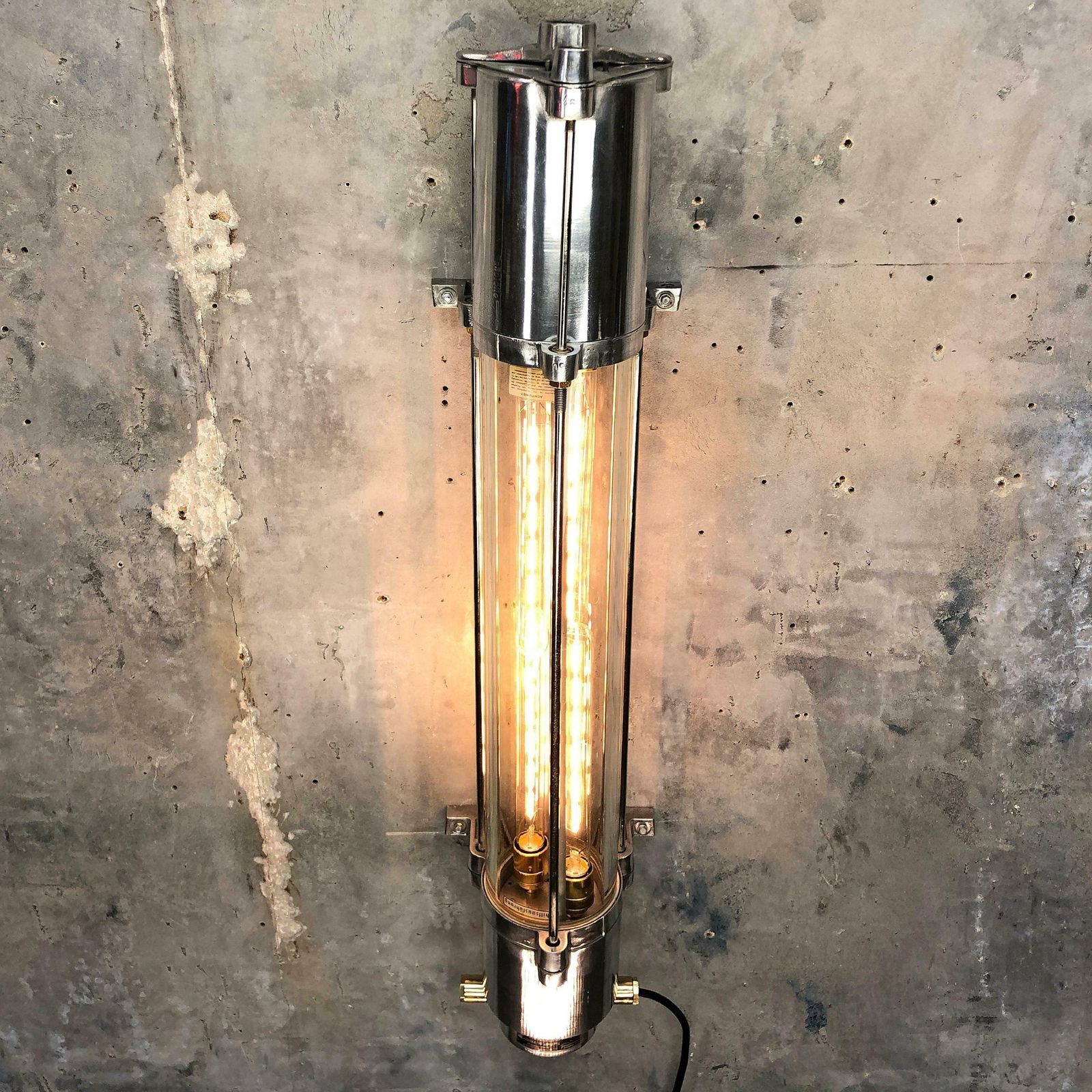 1970s German Cast Aluminium And Glass Edison Led Tube Flameproof Wall Striplight photo for sale