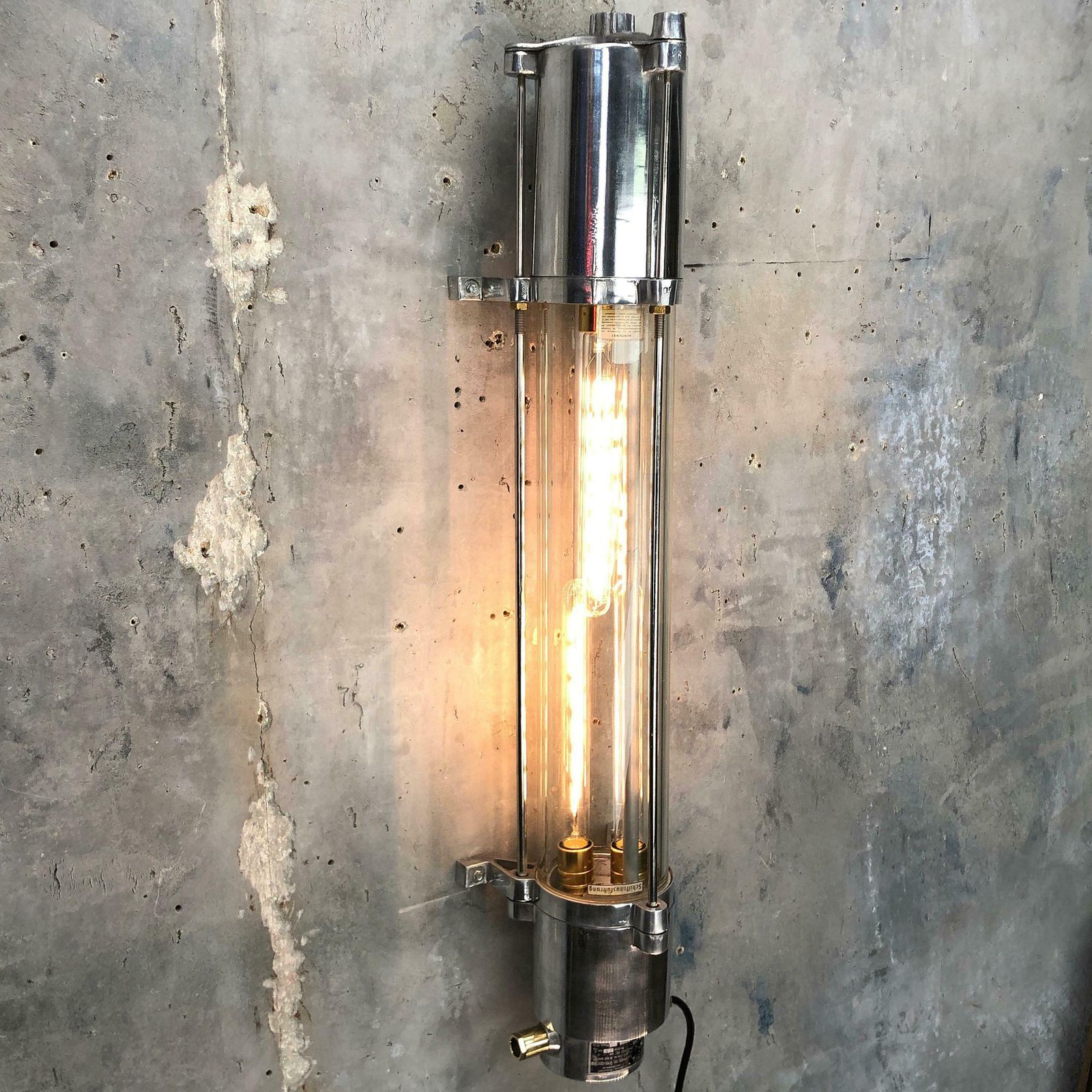 1970s German Cast Aluminium And Glass Edison Led Tube Flameproof Wall Striplight photo vintage