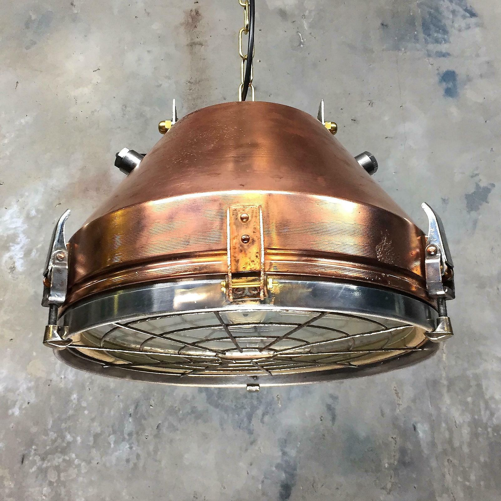 photo for sale 20th Century Industrial Veb Copper & Aluminium Pendant & Bronze Fittings
