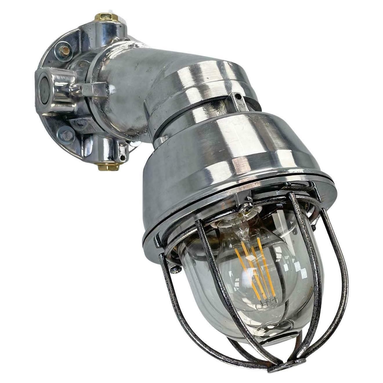 1980''S Italian Cast Aluminium Flameproof Cantilever Wall Sconce With Cage & Glass