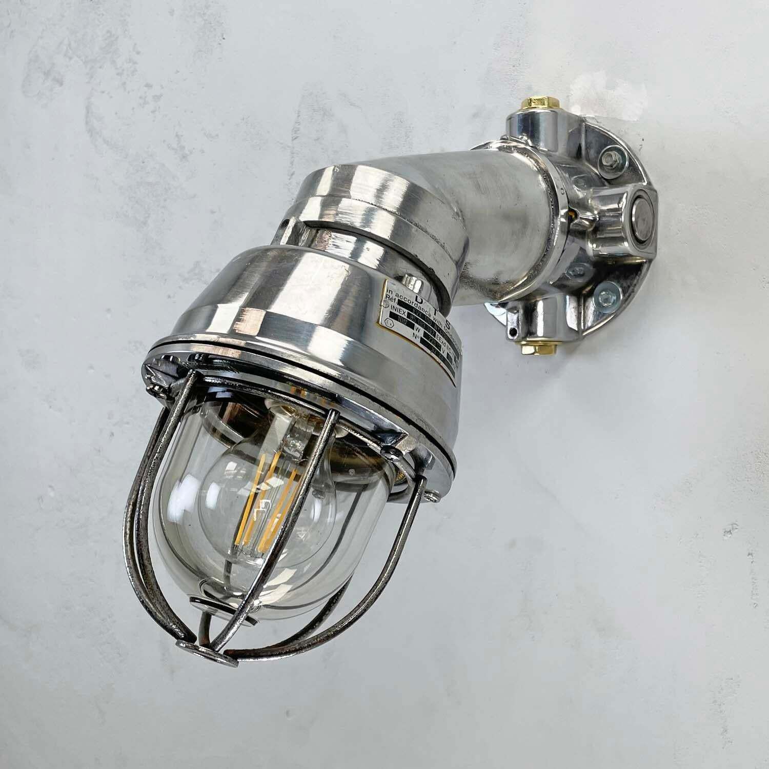 1980''S Italian Cast Aluminium Flameproof Cantilever Wall Sconce With Cage & Glass photo furniture