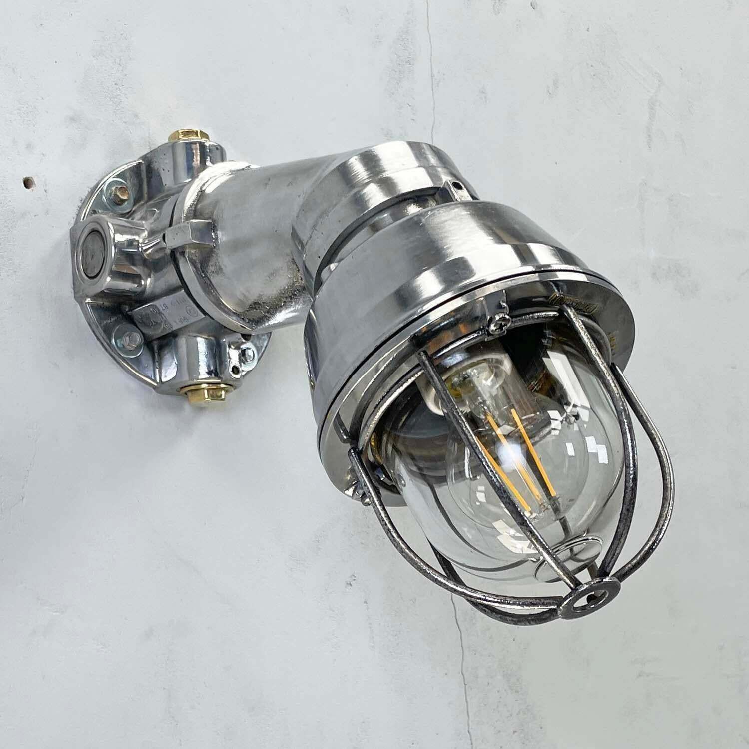 photo for sale 1980''S Italian Cast Aluminium Flameproof Cantilever Wall Sconce With Cage & Glass