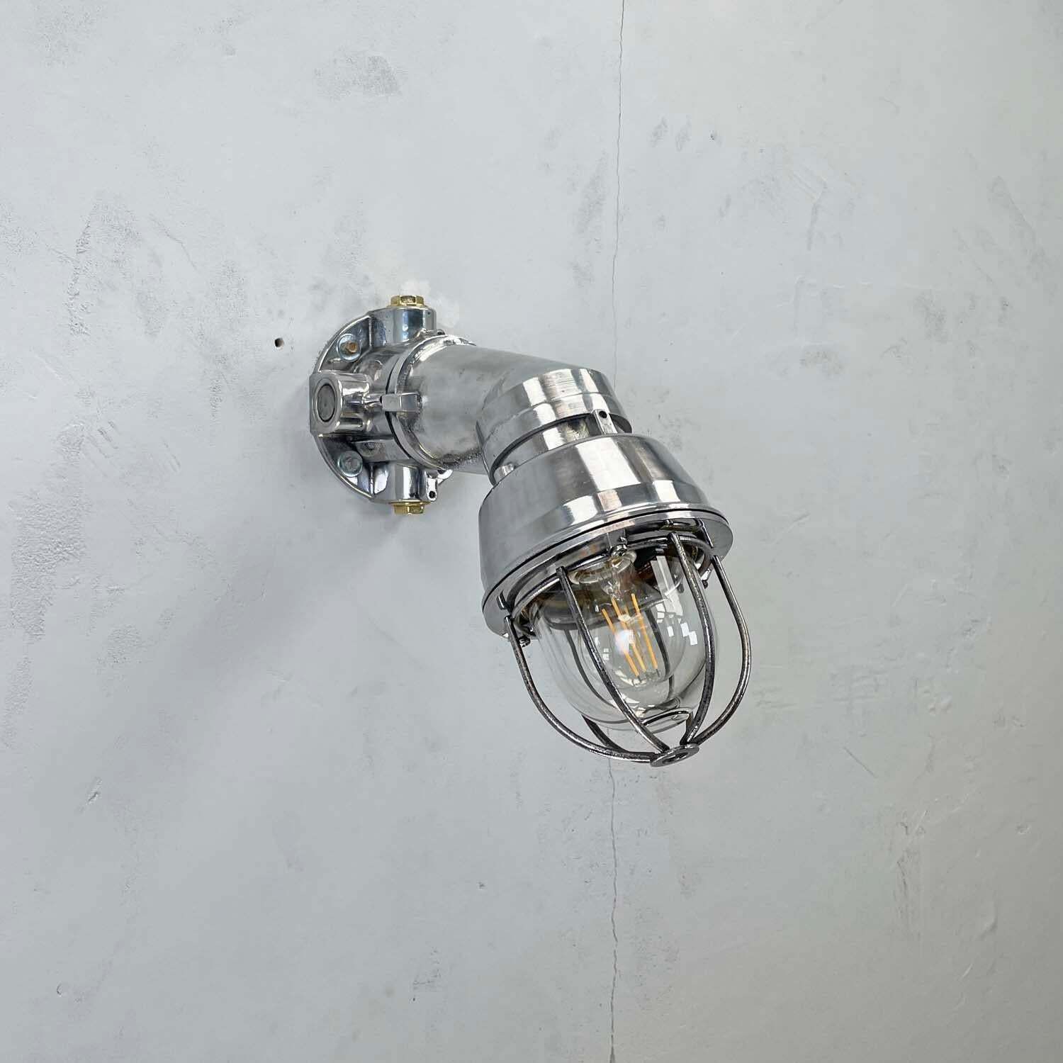 Lighting 1980''S Italian Cast Aluminium Flameproof Cantilever Wall Sconce With Cage & Glass photo