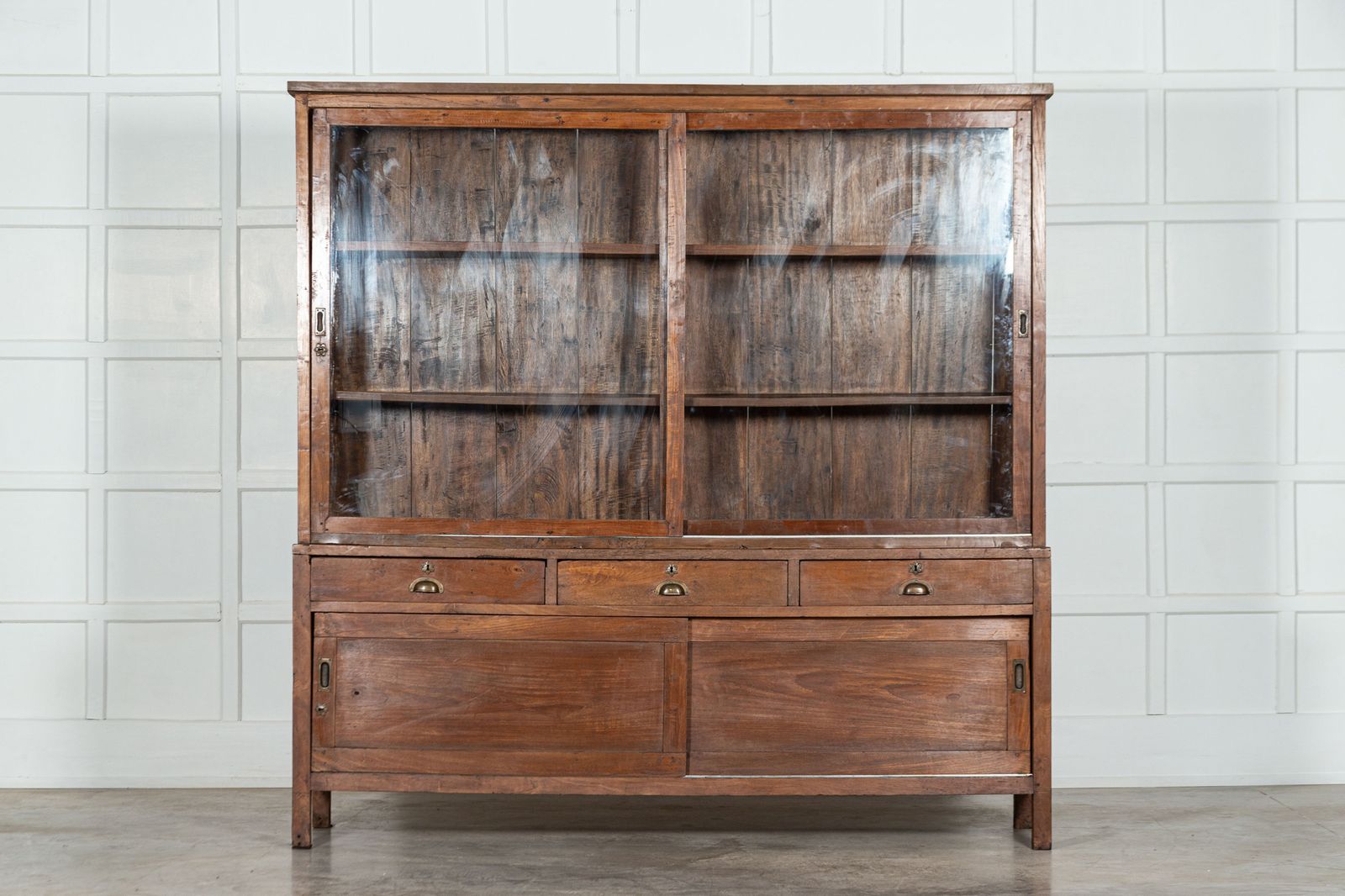 Large French Oak Glazed Haberdashery Shop Cabinet