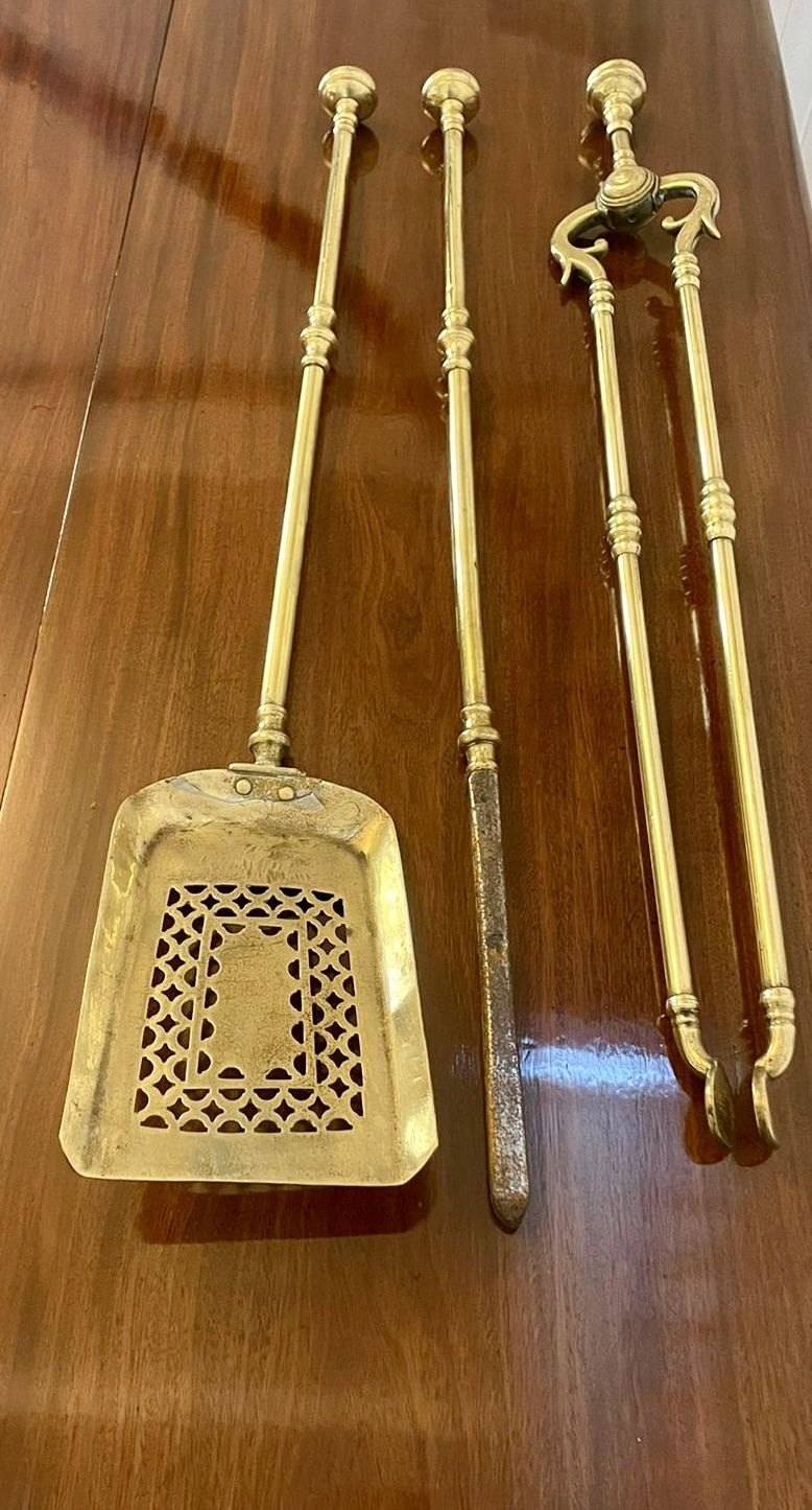Antique Quality Set Of Three Brass Fire Irons photo buy