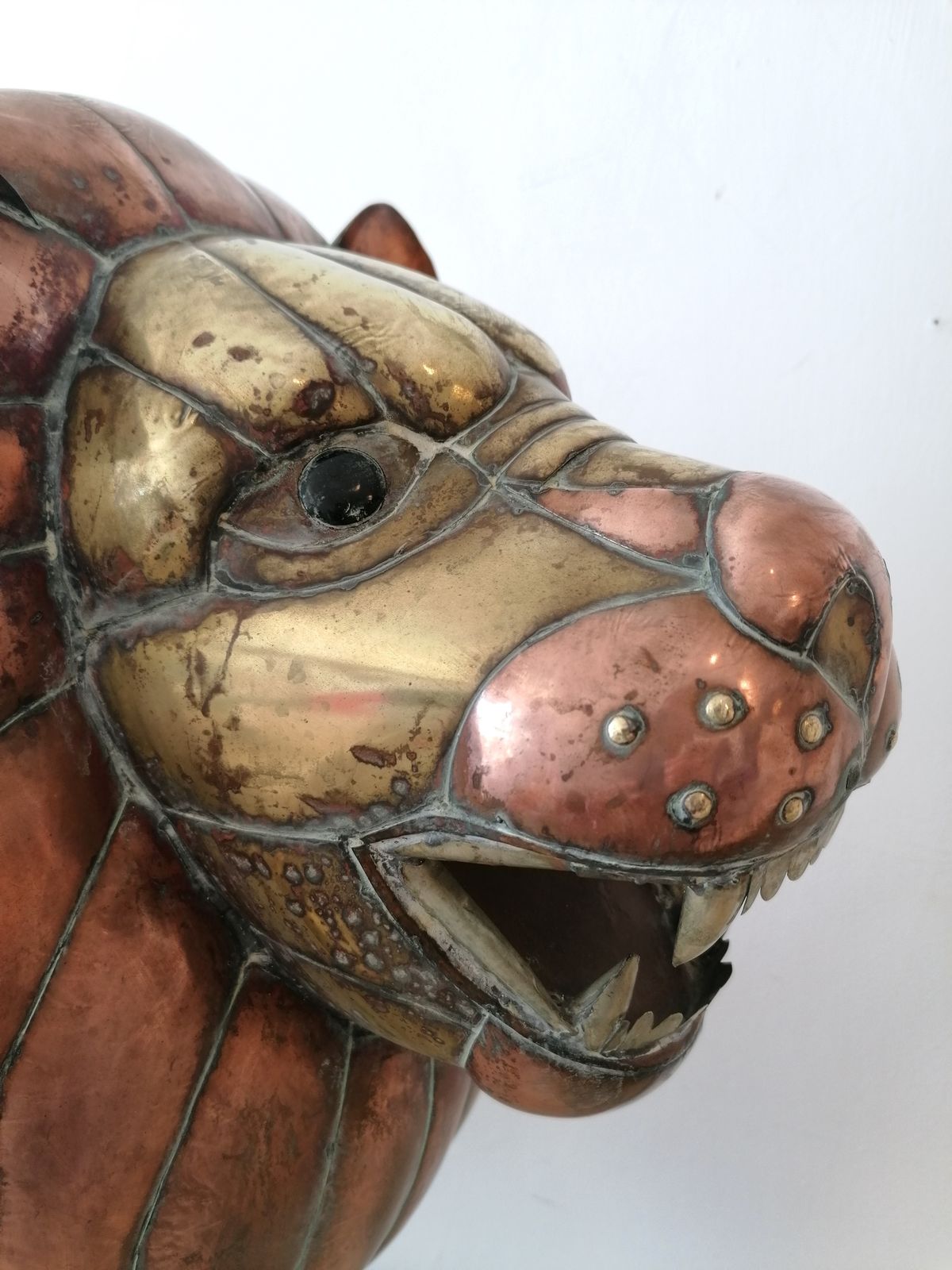 photo for sale Rare Midcentury Large Brass & Copper Lion Sculpture By Sergio Bustamante, Mexico
