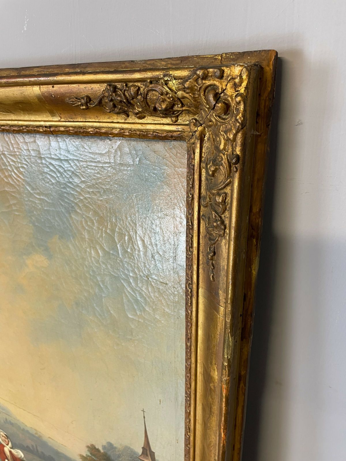 C19th Country House Gilt Framed Pier Mirror With Integral Oil Painting photo furniture
