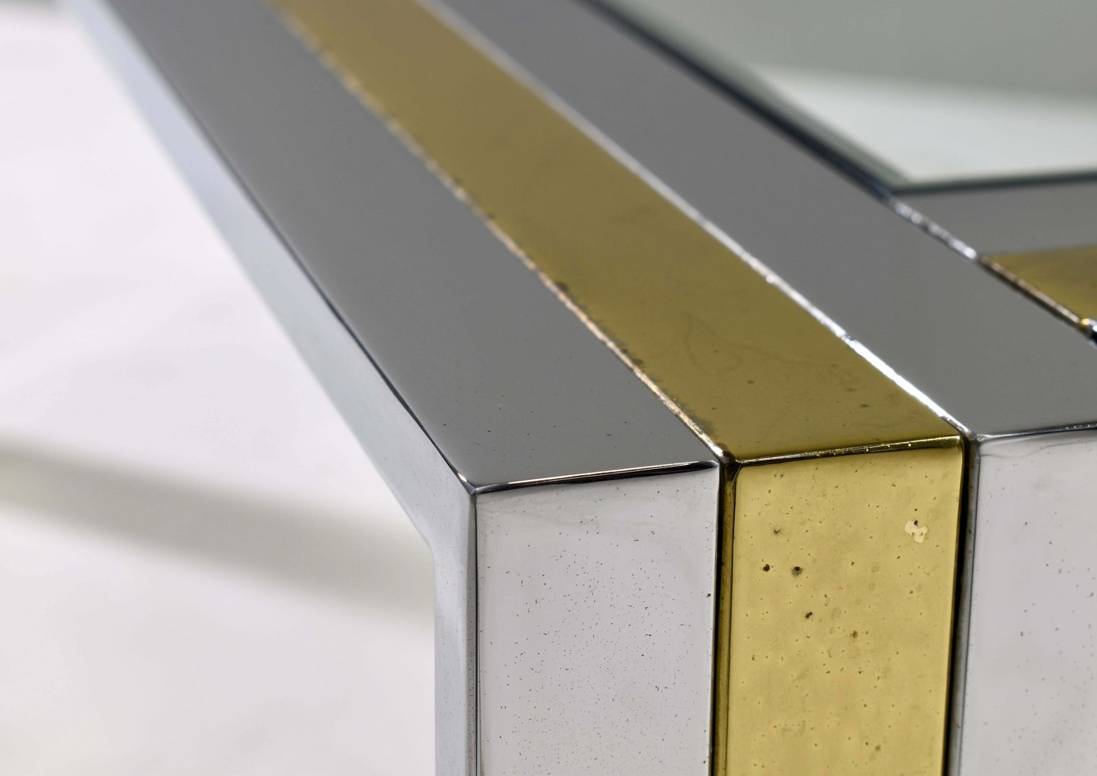 Renato Zevi Square Coffee Table In Brass Chrome And Glass   Italy, Circa 1970 photo buy