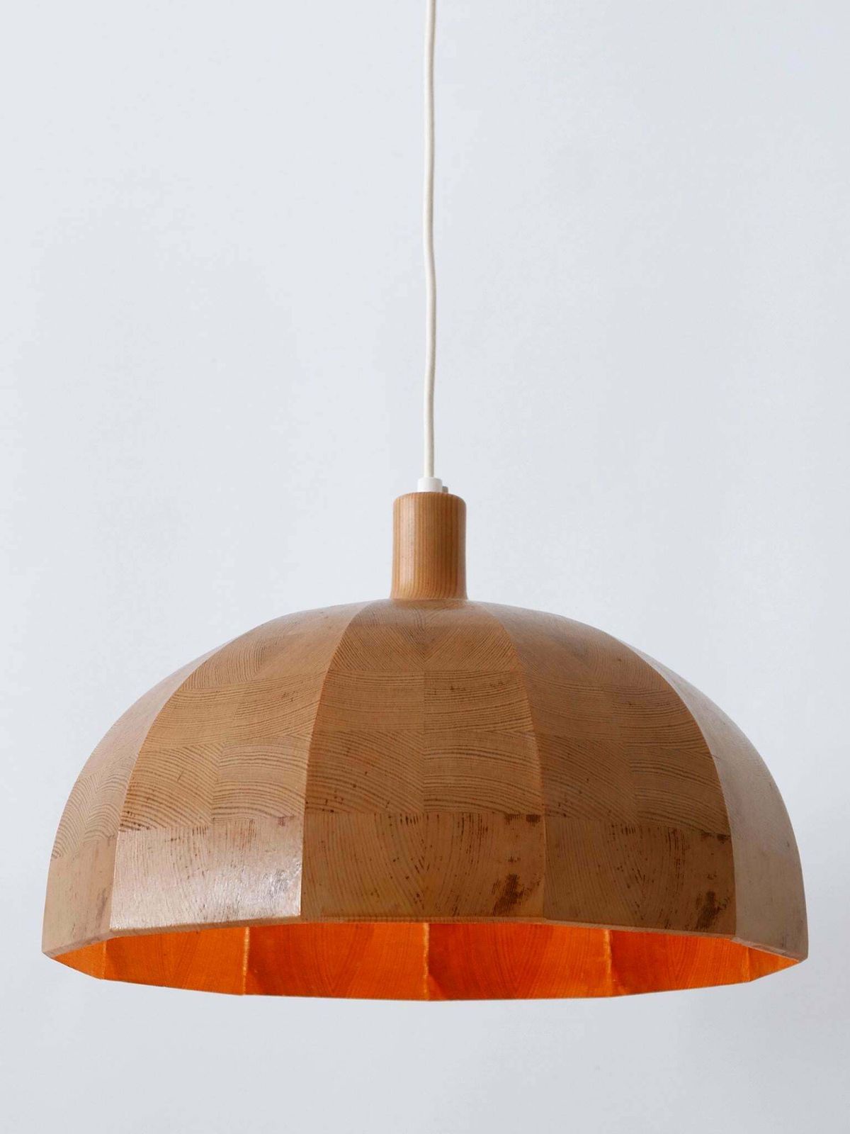 photo for sale Rare Mid Century Modern Pine Wood Pendant Lamp Or Hanging Light Sweden 1960s