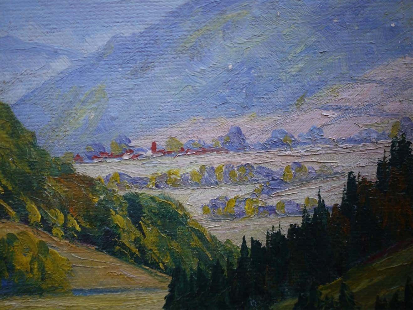 Hilly Landscape Nature Painting Italian Oil On Canvas 1930 photo 400.0