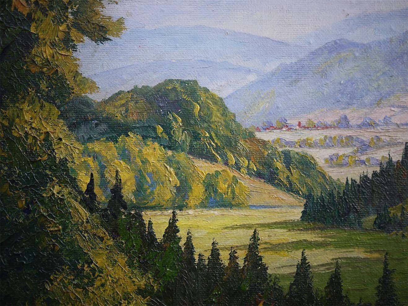 photo furniture Hilly Landscape Nature Painting Italian Oil On Canvas 1930