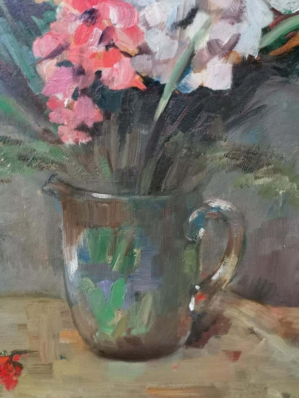 Still Life Oil Painting, Gladiolus By Paul Kusche, 1920 photo Art