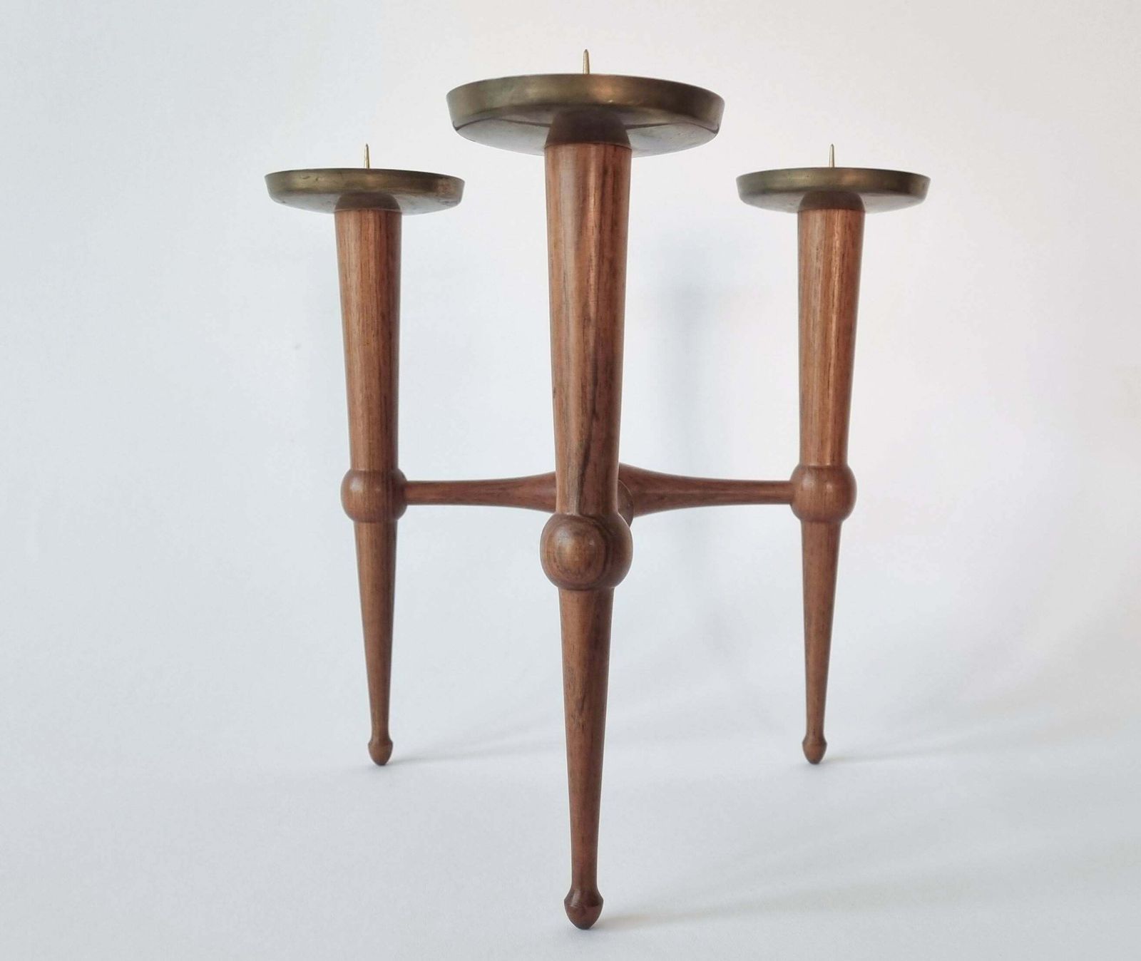 Home Decor Midcentury Teak And Brass Rare Table Candle Holder / Stick, Denmark, 1960s photo