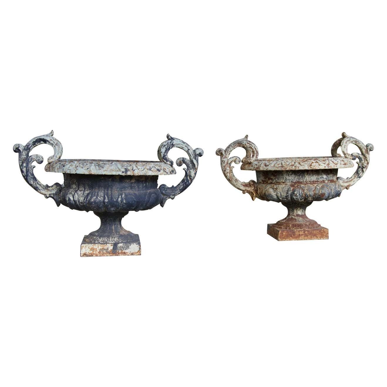 Pair Of 19 Century Cast Iron Urns
