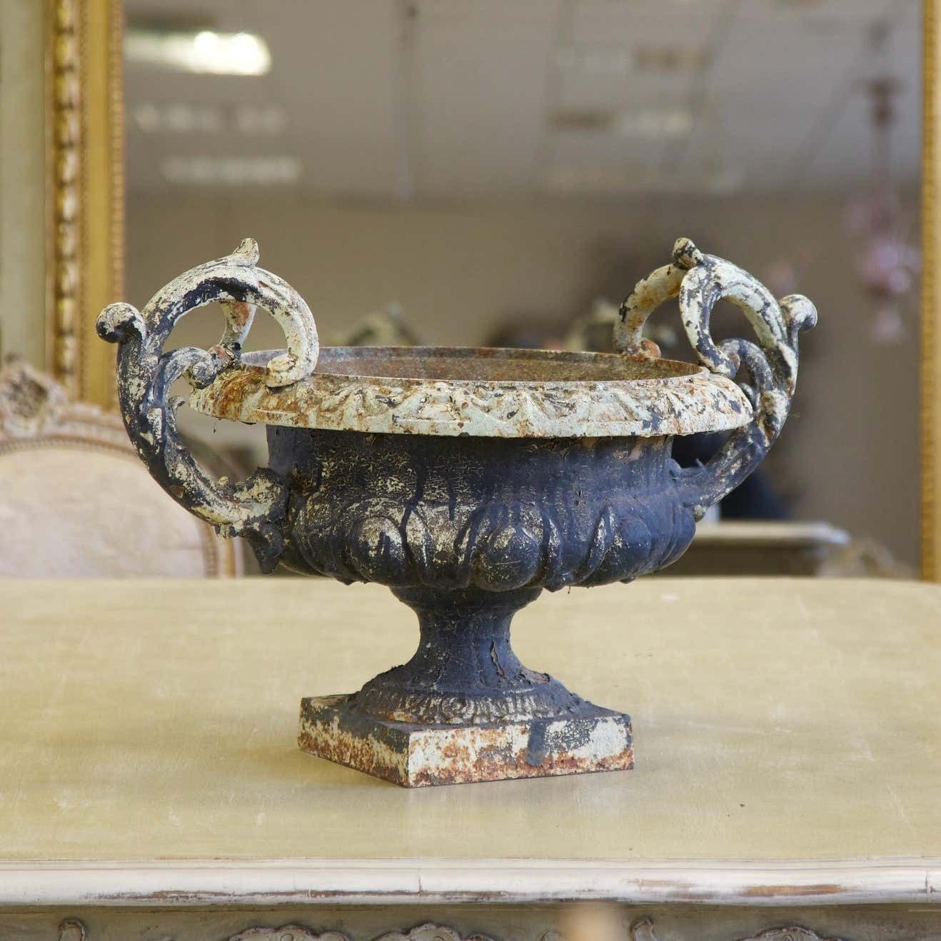 Pair Of 19 Century Cast Iron Urns photo vintage