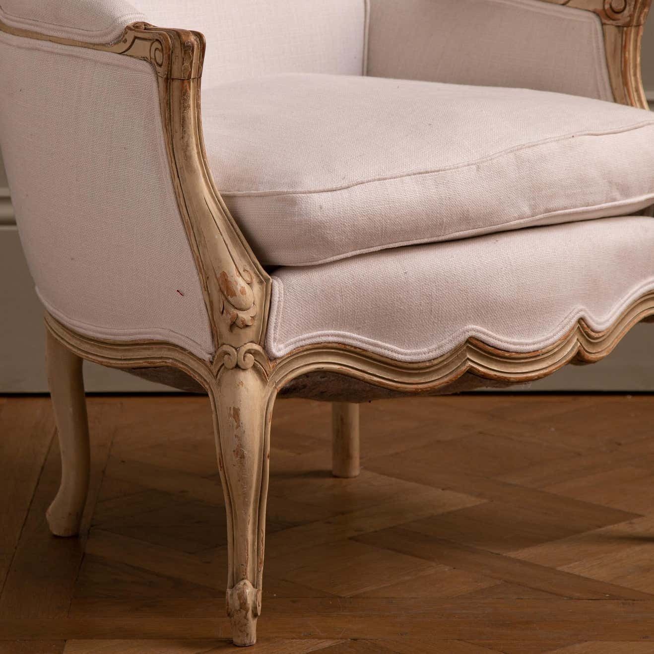 photo furniture Swedish Gustavian Arm Chair Circa Early 1900's Painted Warm White