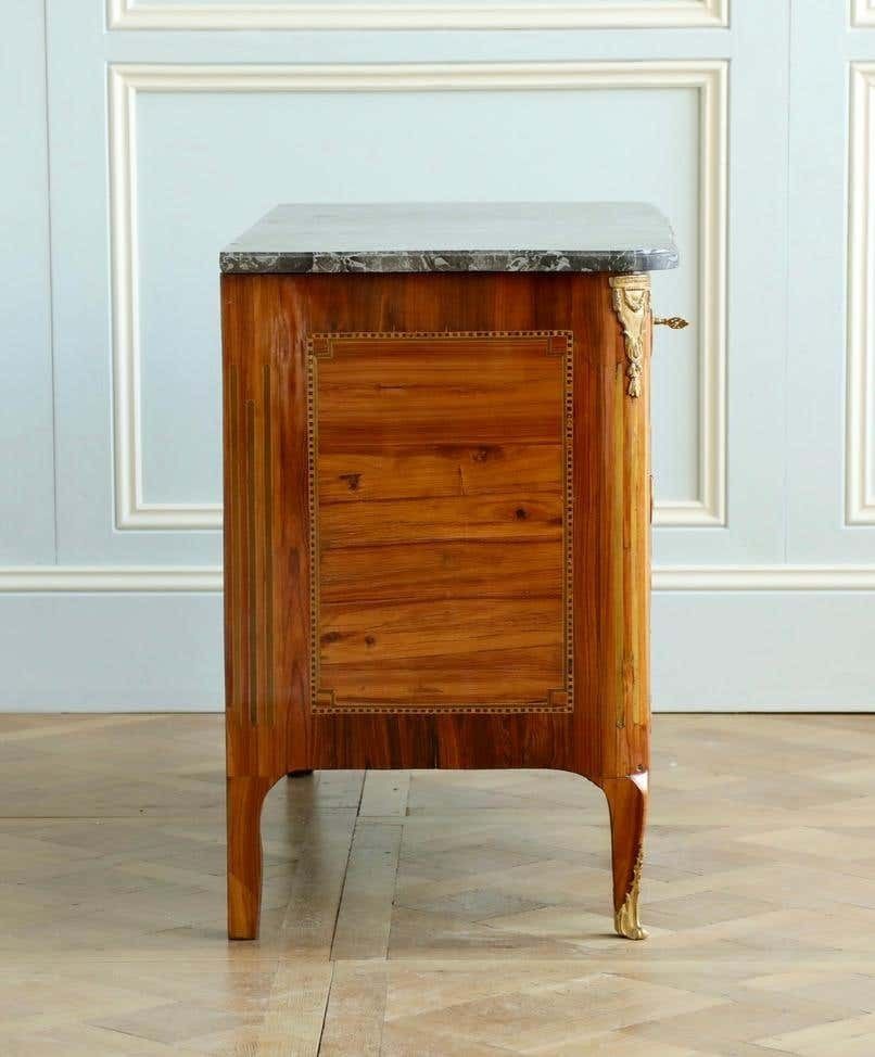 18th Century Marquetry Commode With Sainte Anne Grey Marble, Stamped By L.Aubry photo 12800.0