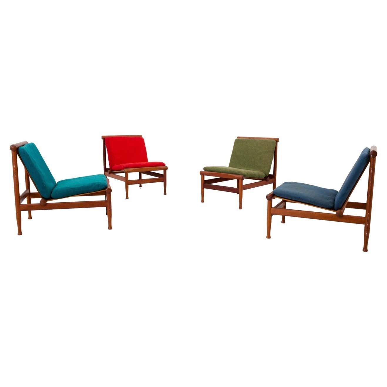 Set Of Four '501' Lounge Chairs By Kai Lyngfeld Larsen In Teak, Denmark, 1950s