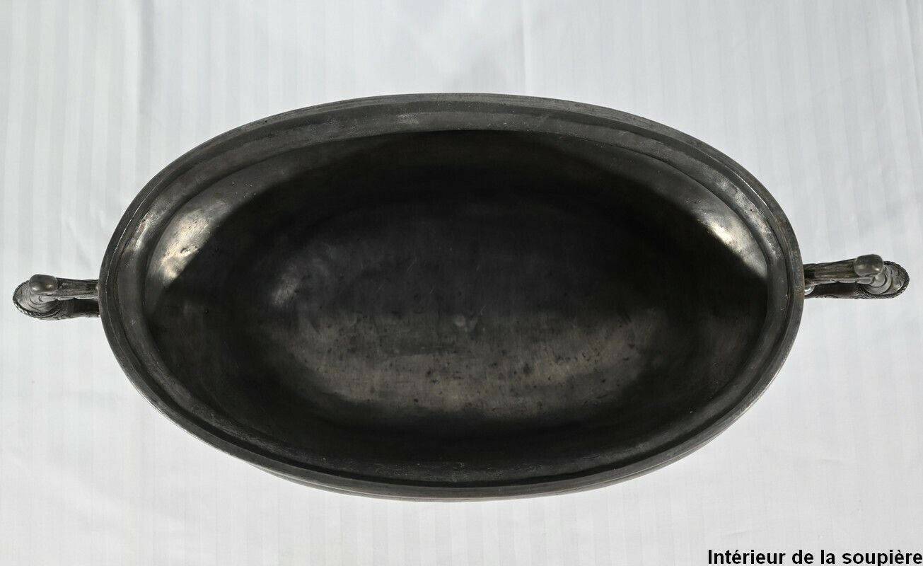 photo vinterior Tureen And Tray In Fine Pewter Stamped L. Houzeaux Early 20th Century