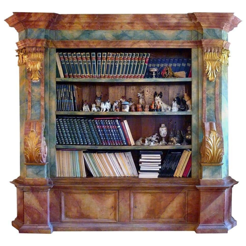 Exceptional Painted Bookcase With Gold Leaf Carvings