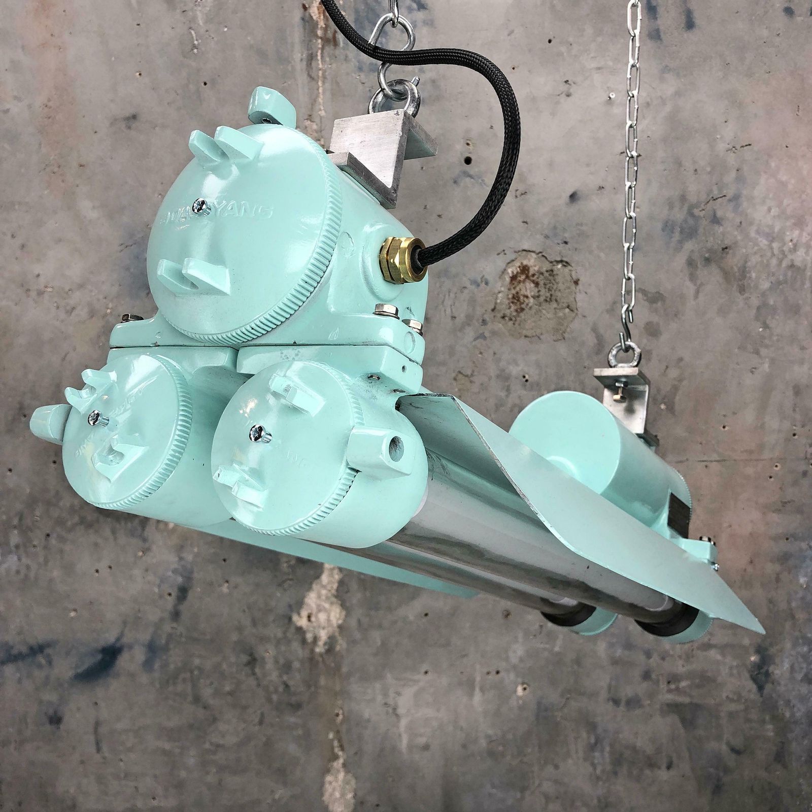 1970s Cast Aluminum, Brass And Glass Industrial Flame Proof Led Strip Light photo vinterior