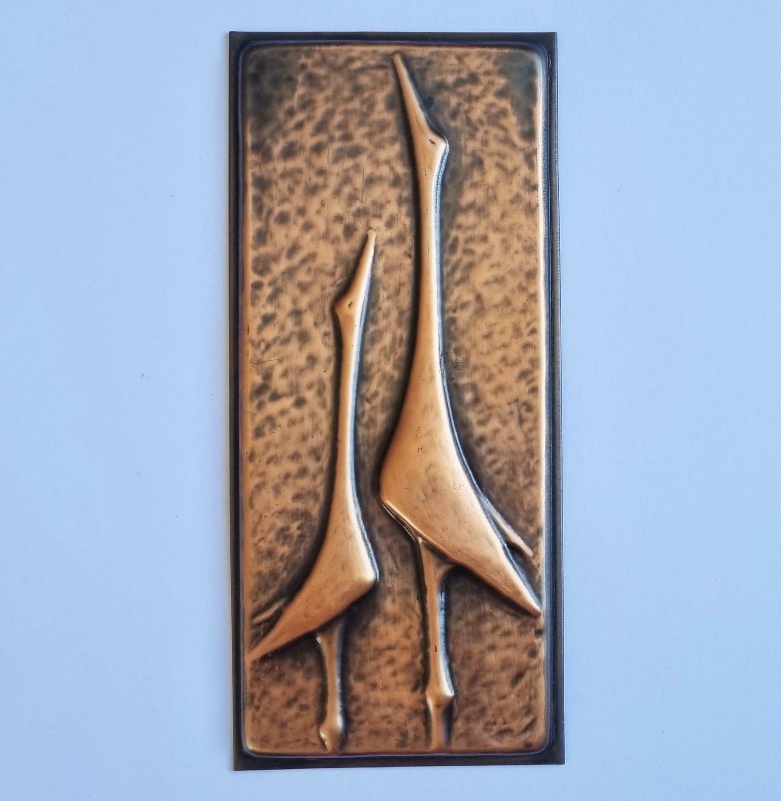 Rare Wall Brass Relief Sculpture Of Herons, 1970s photo Art