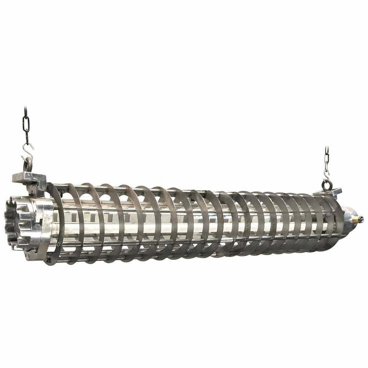 1970s German Cast Metal Explosion Proof Strip Light With Glass And Steel Shade photo furniture