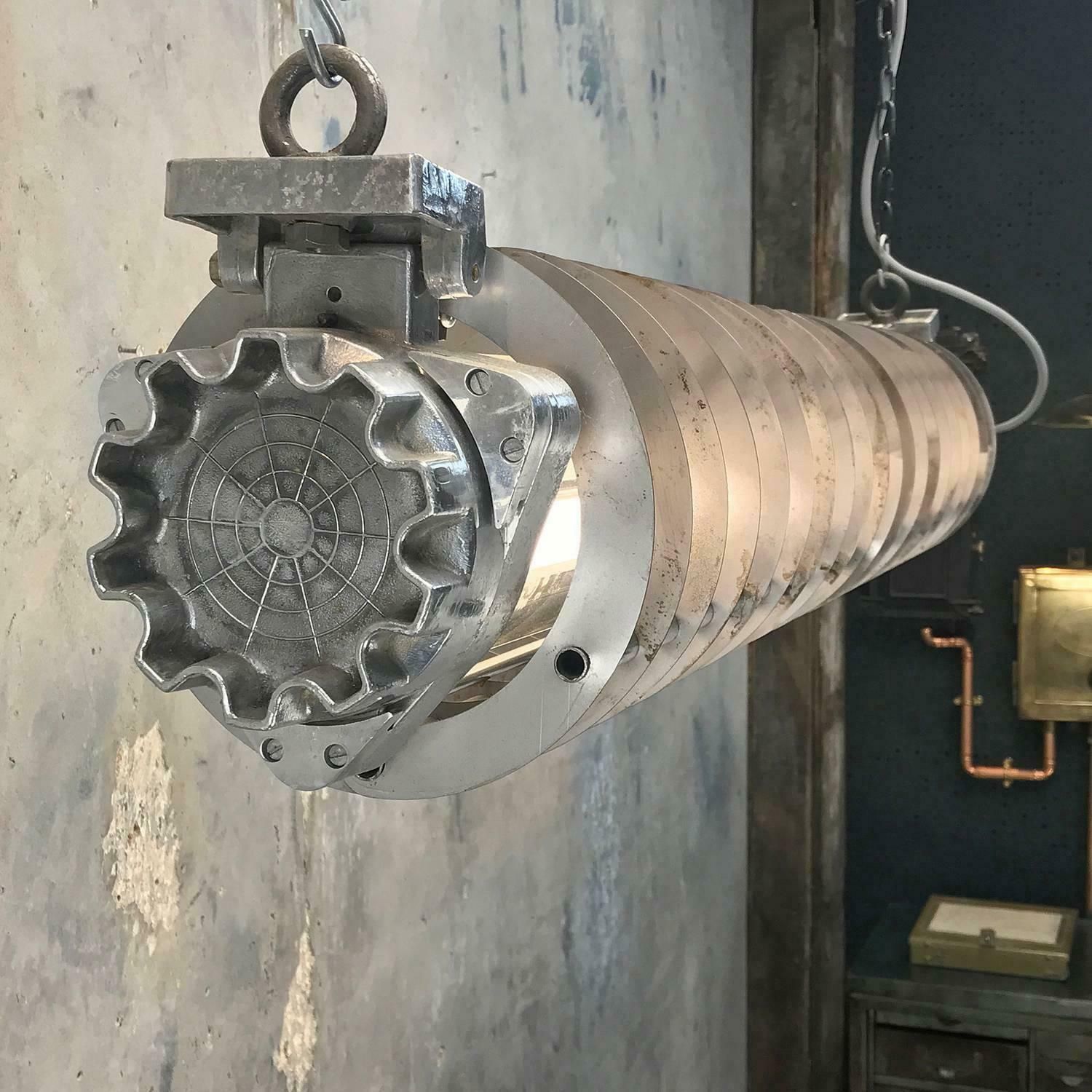 1970s German Cast Metal Explosion Proof Strip Light With Glass And Steel Shade photo vinterior