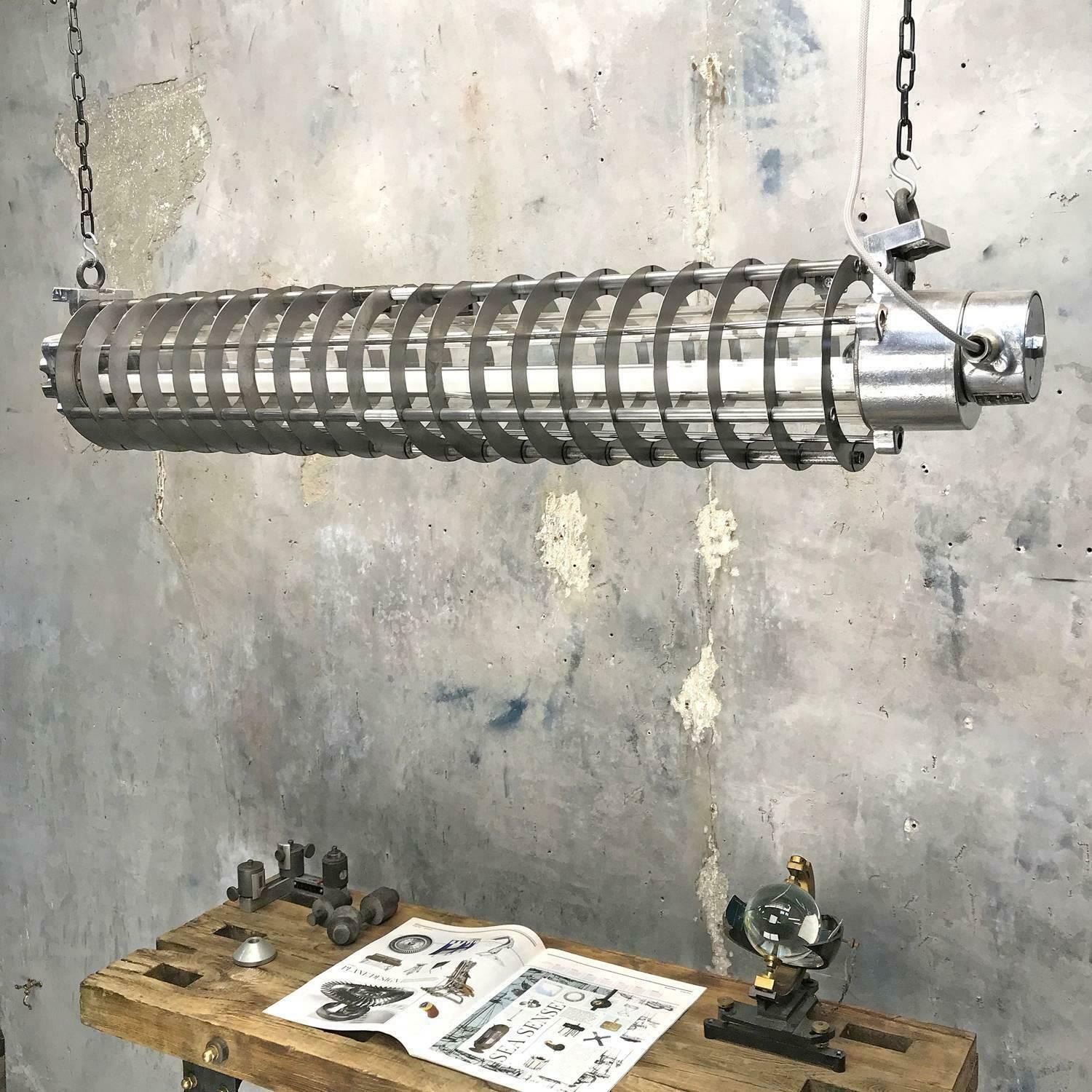 Lighting 1970s German Cast Metal Explosion Proof Strip Light With Glass And Steel Shade photo