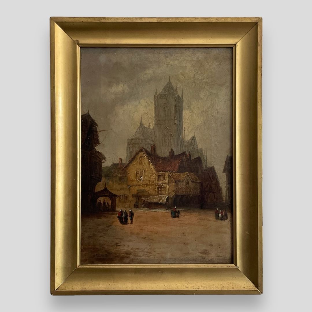 Nineteenth Century  Gilt Framed Oil On Canvas Of A Picturesque Urban Scene In Southern France. 'Rodez Catherdral'  Signed W  Richards