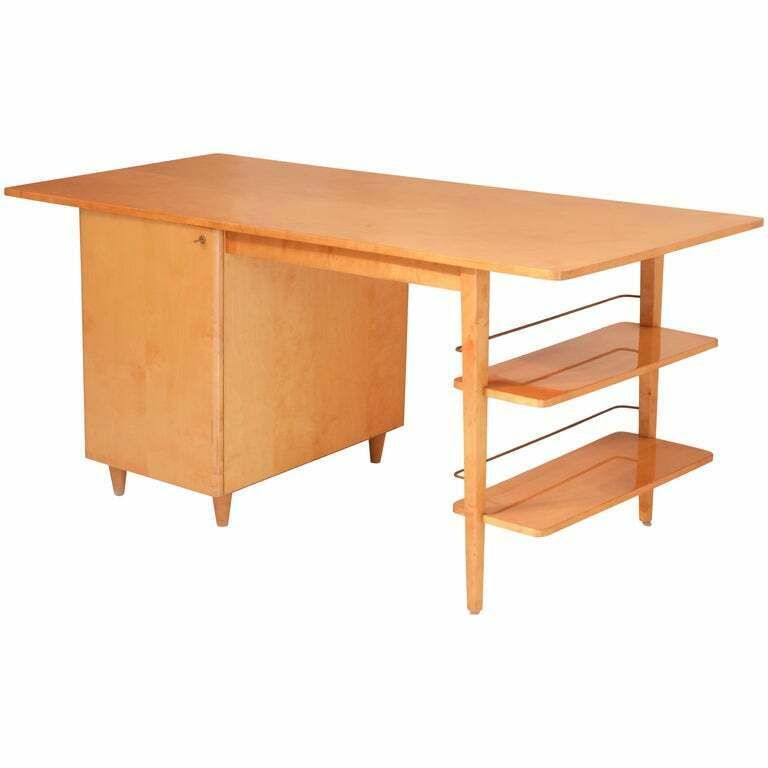 Mid Century Double Sided Executive Birch Desk Imexcotra