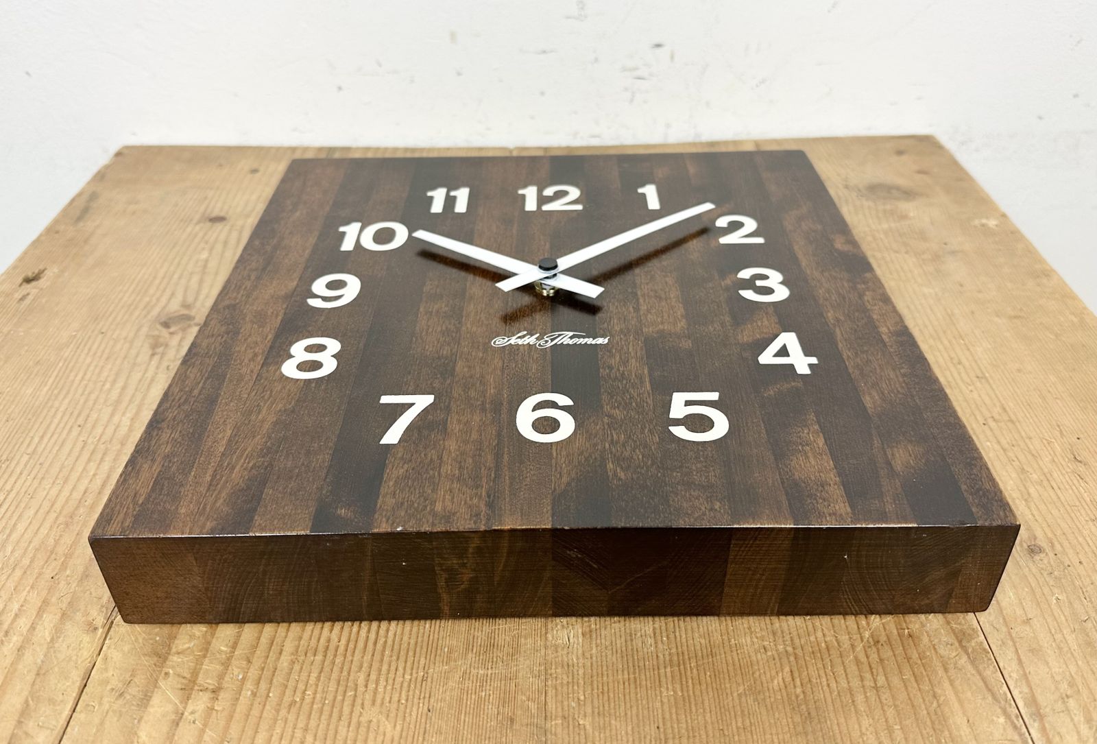 Vintage Brown Wooden Wall Clock From Seth Thomas, 1980s photo for sale