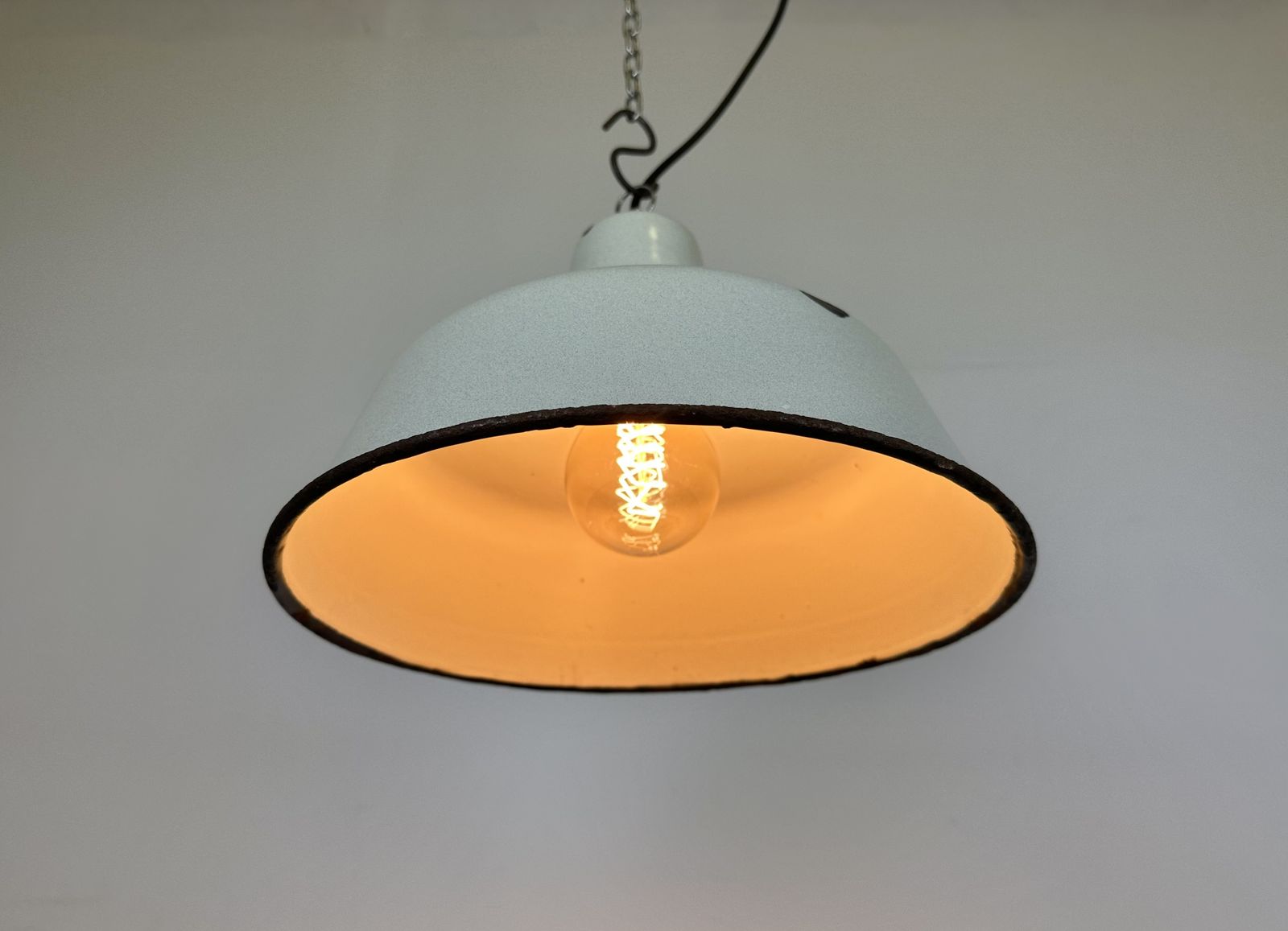Industrial White Enamel Factory Pendant Lamp From Zaos, 1960s, 2x photo vinterior