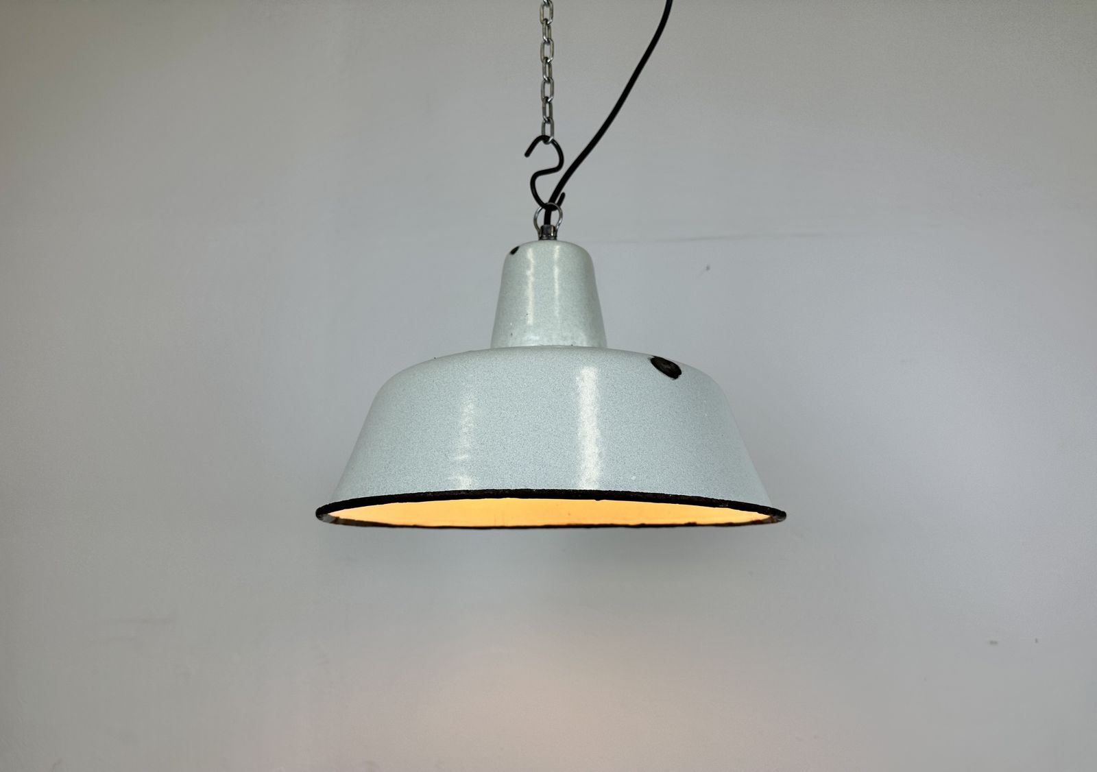 photo vinterior Industrial White Enamel Factory Pendant Lamp From Zaos, 1960s, 2x