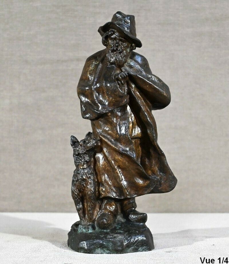 Bronze "The Shepherd And His Dog", Signed G.Omerth   Early 20th Century photo Art