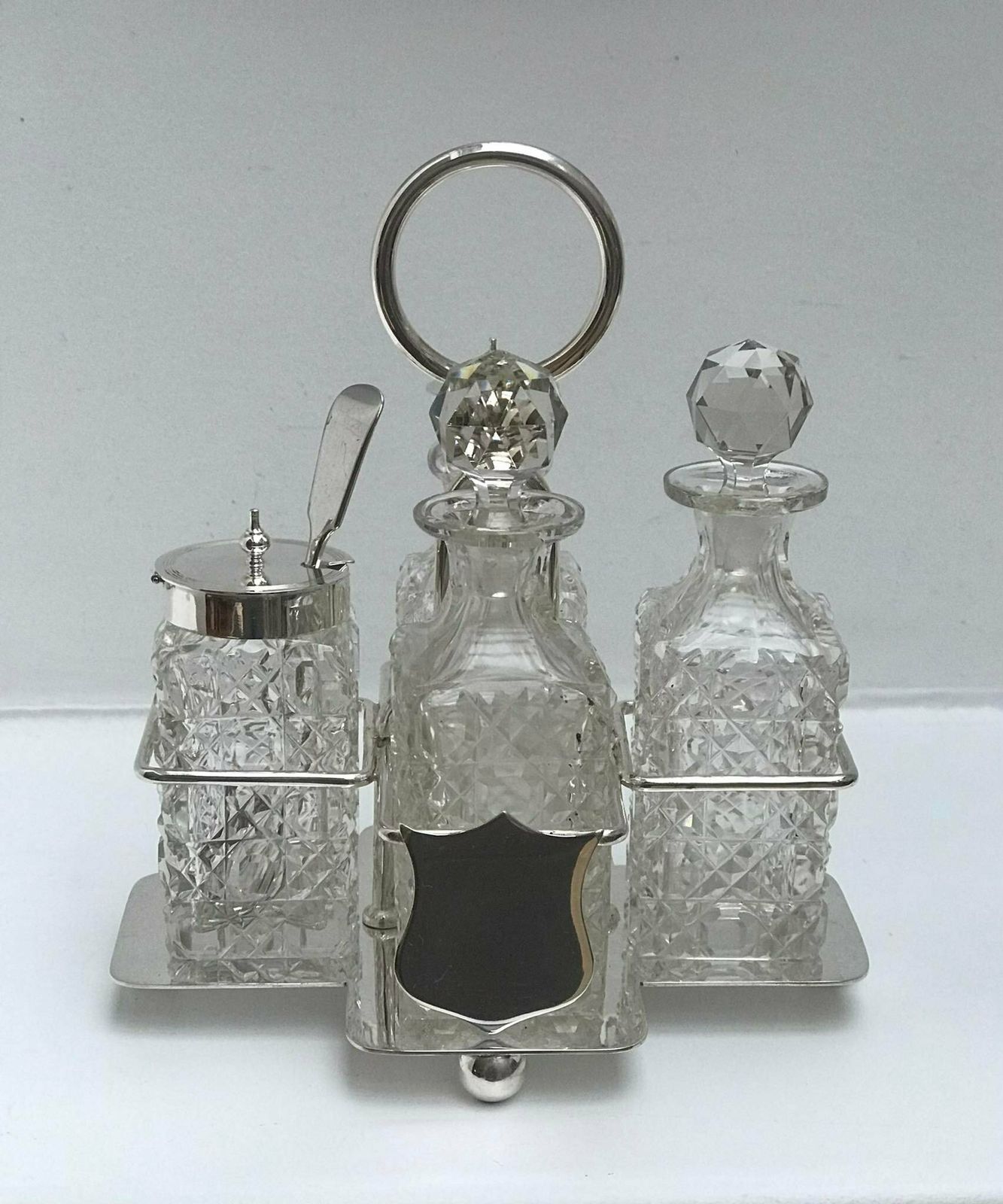 Condiment Cruet Holder Caddy Spice Set Victorian Silver Plated Glass Antique English Tableware Oil Mustard Vinager Luxury Wedding Gift photo furniture