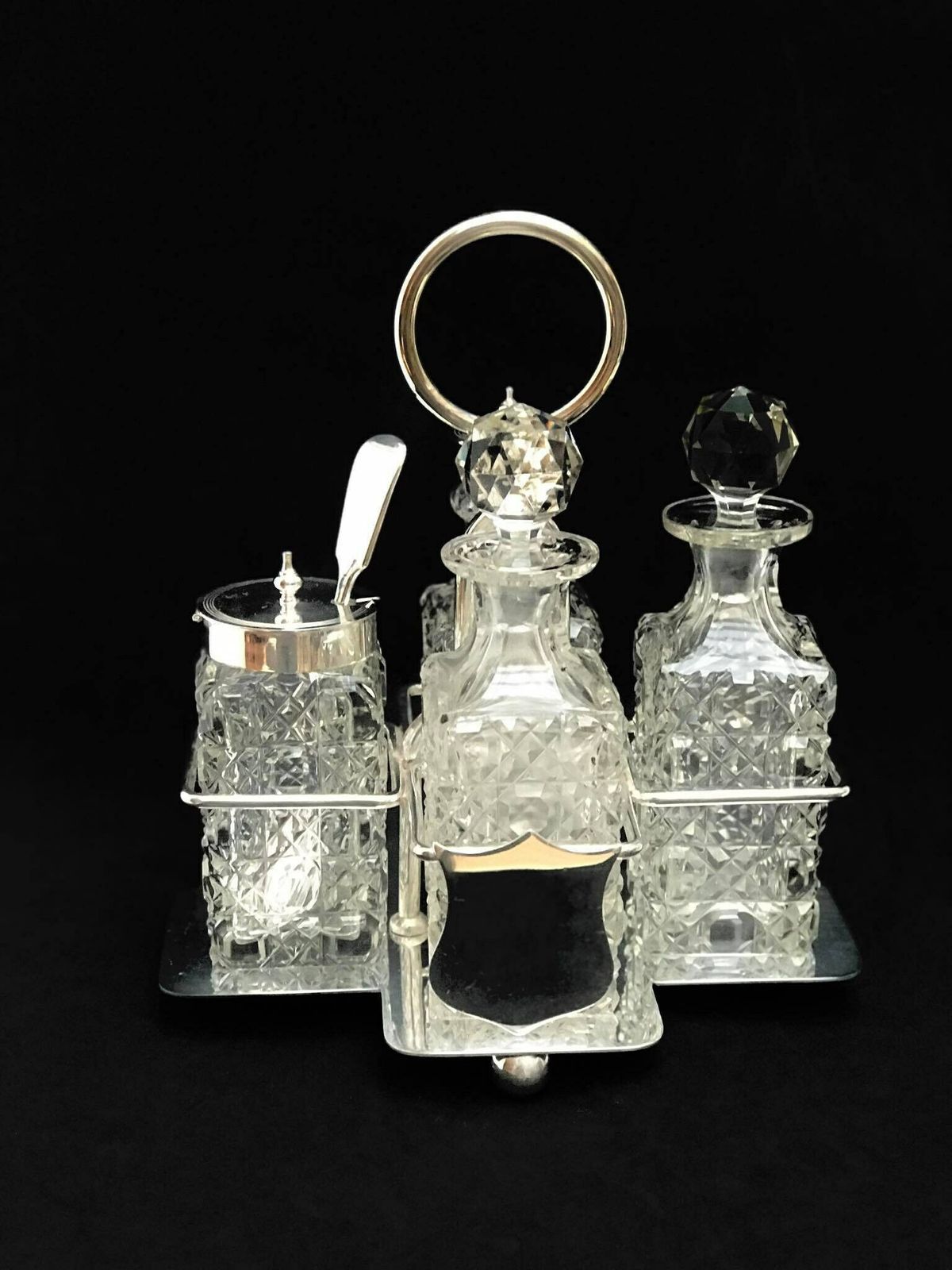 Condiment Cruet Holder Caddy Spice Set Victorian Silver Plated Glass Antique English Tableware Oil Mustard Vinager Luxury Wedding Gift photo Home Decor
